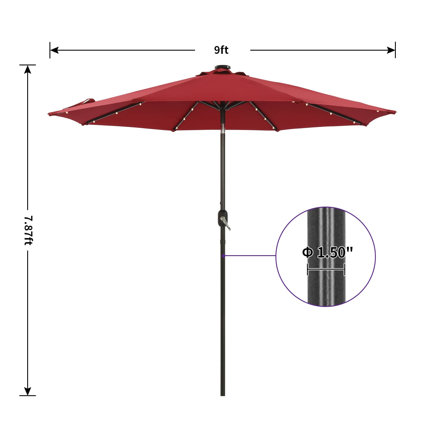 CASAINC 9Ft Patio Umbrella with 32 LED Solar Lights