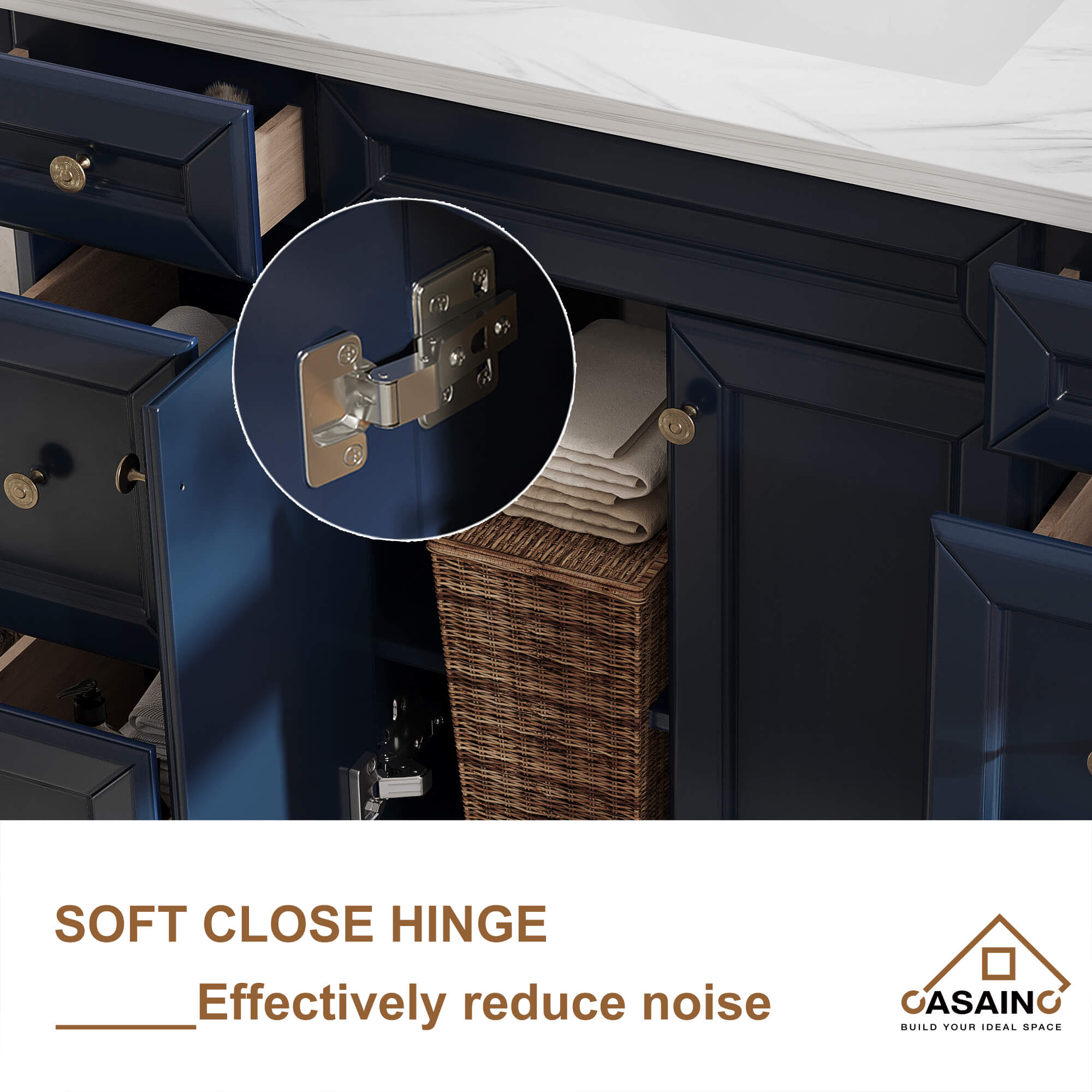 CASAINC 48 x 22 x 35.4 in. Solid Wood Navy Blue Bath Vanity with Carrara White Marble Countertop (No/With Mirror)