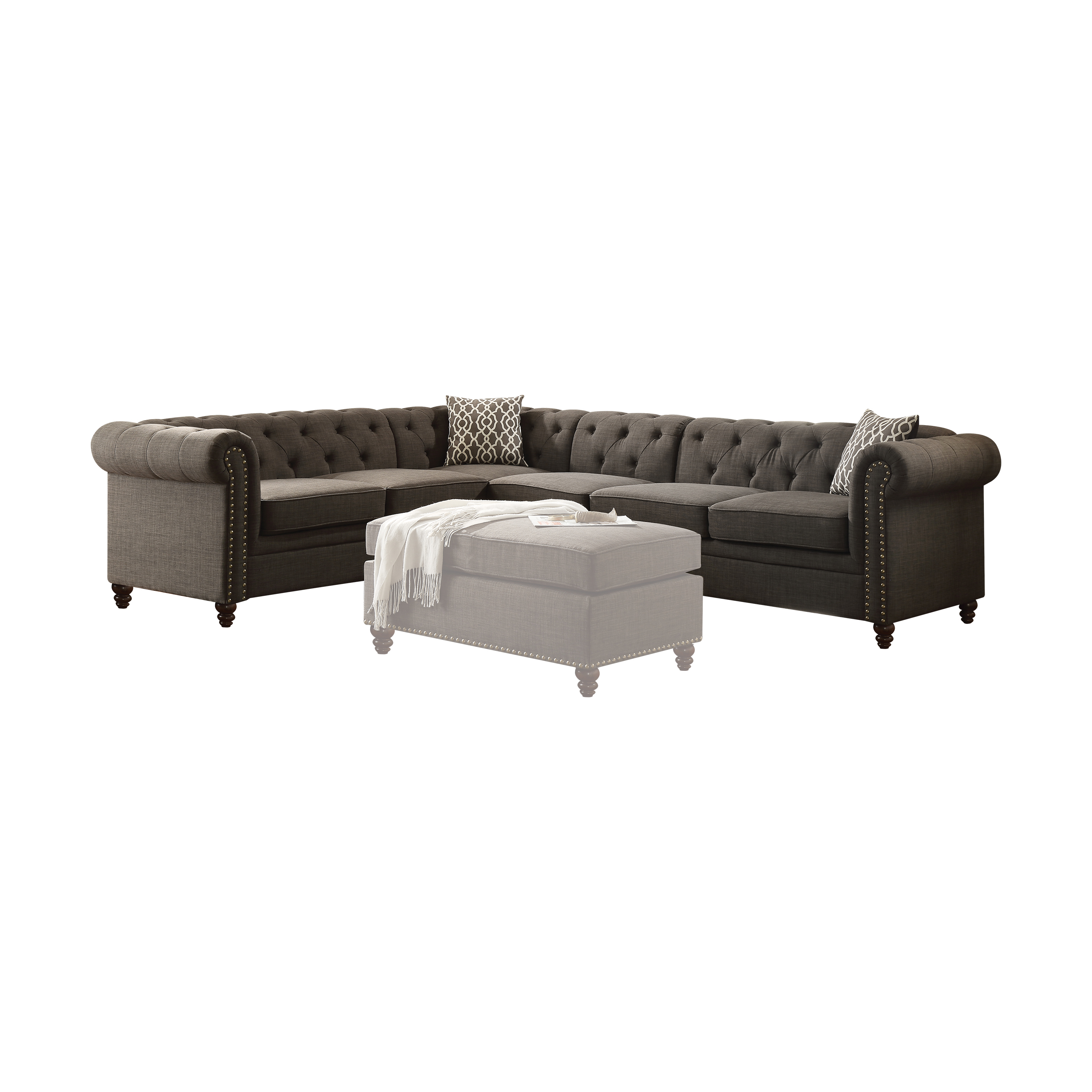 ACME Aurelia II Sectional Sofa, Charcoal Linen