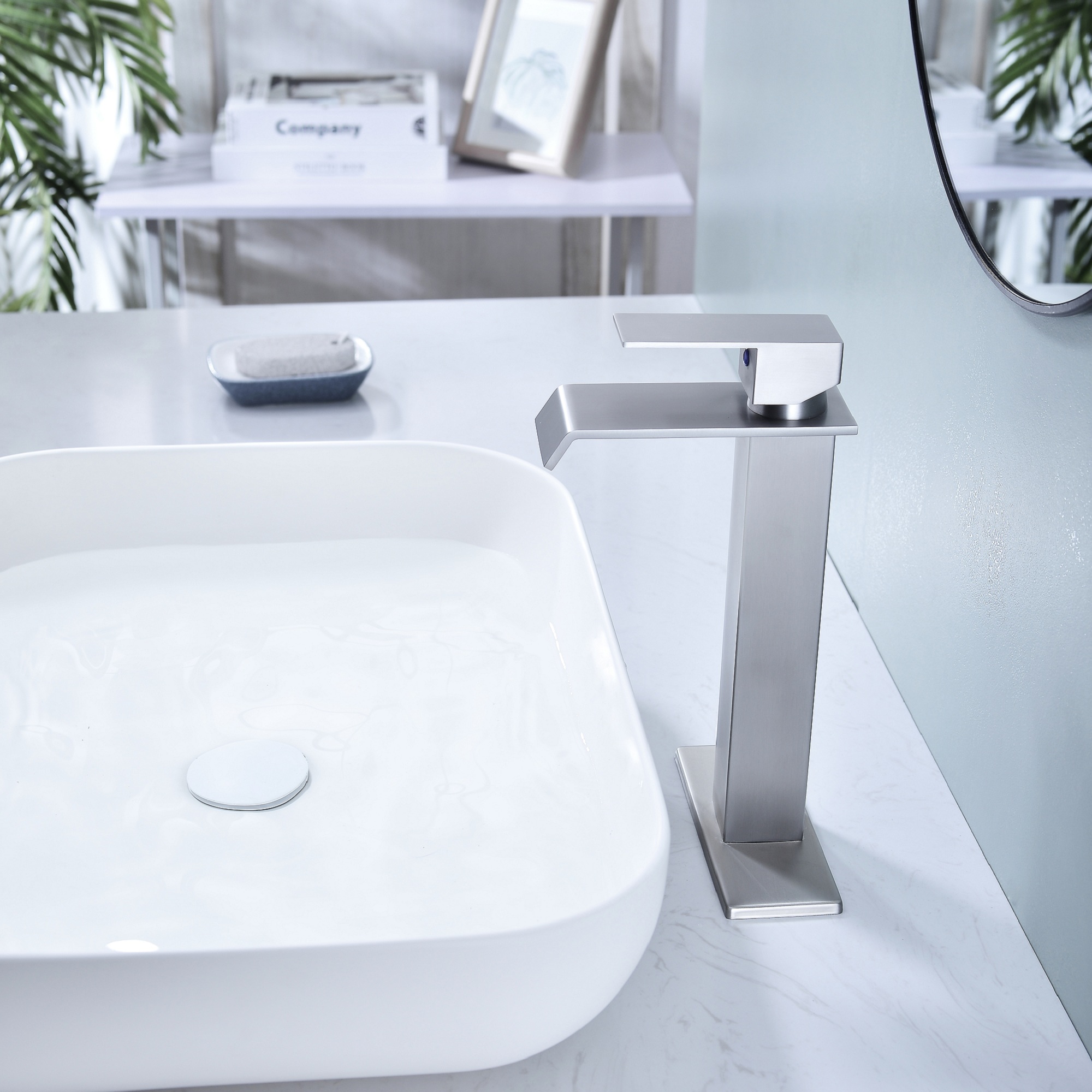 Waterfall Spout Bathroom Faucet,Single Handle Bathroom Vanity Sink Faucet-CASAINC