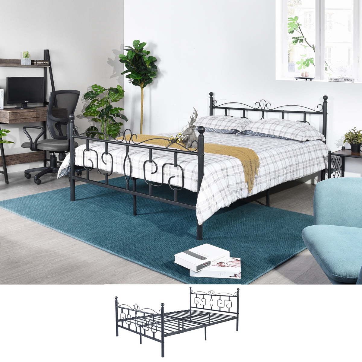Metal Bed Frame Full Size with Headboard and Footboard Single Platform Mattress Base,Metal Tube(Full size, black) No Box Spring Needed