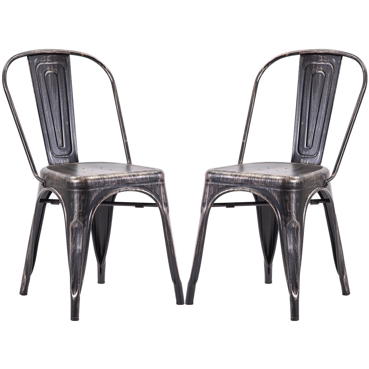 TREXM High Back Steel Stackable Vintage Metal Dining Chair (Golden Black)-CASAINC