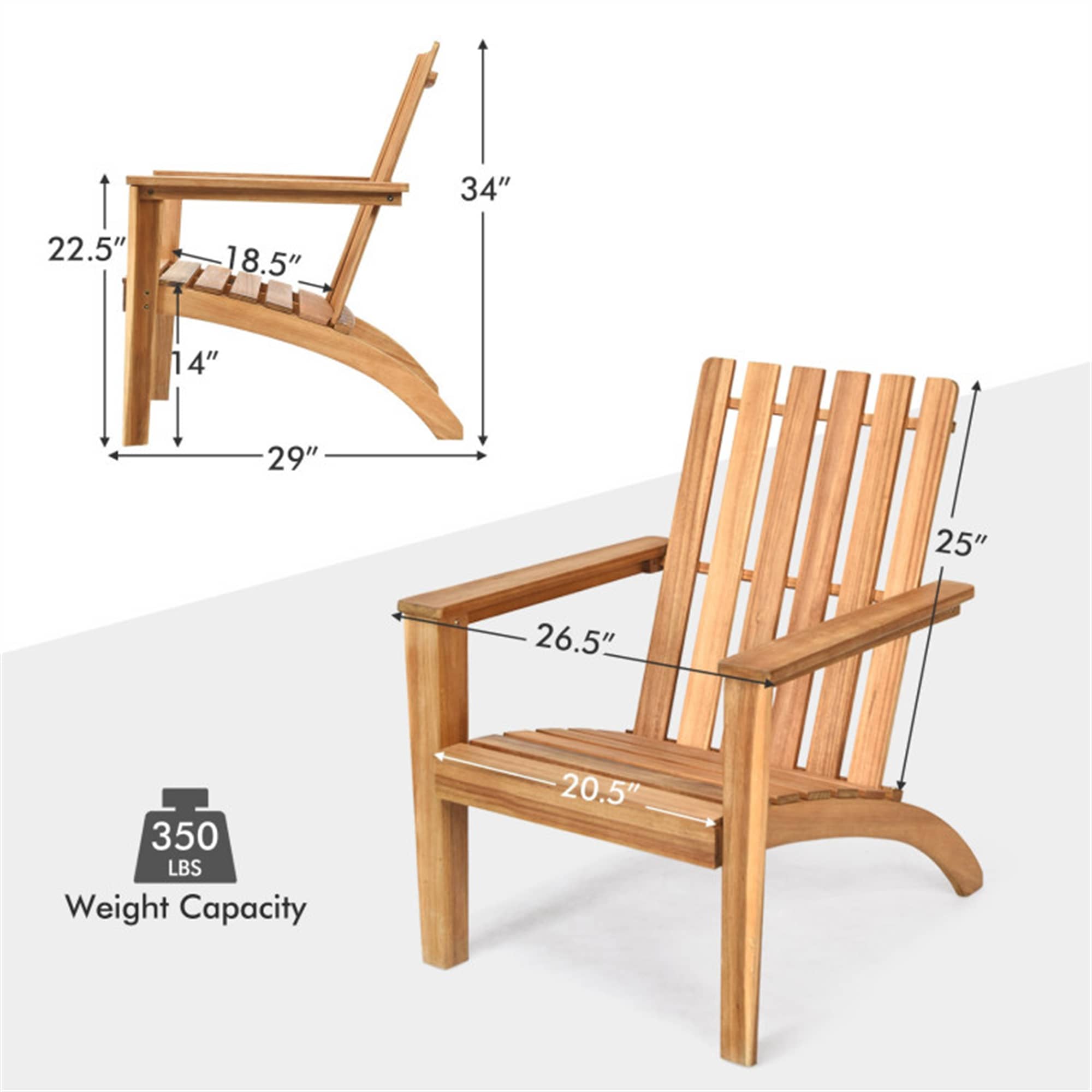 Outdoor Durable Patio Acacia Wood Adirondack Lounge Armchair CASAINC