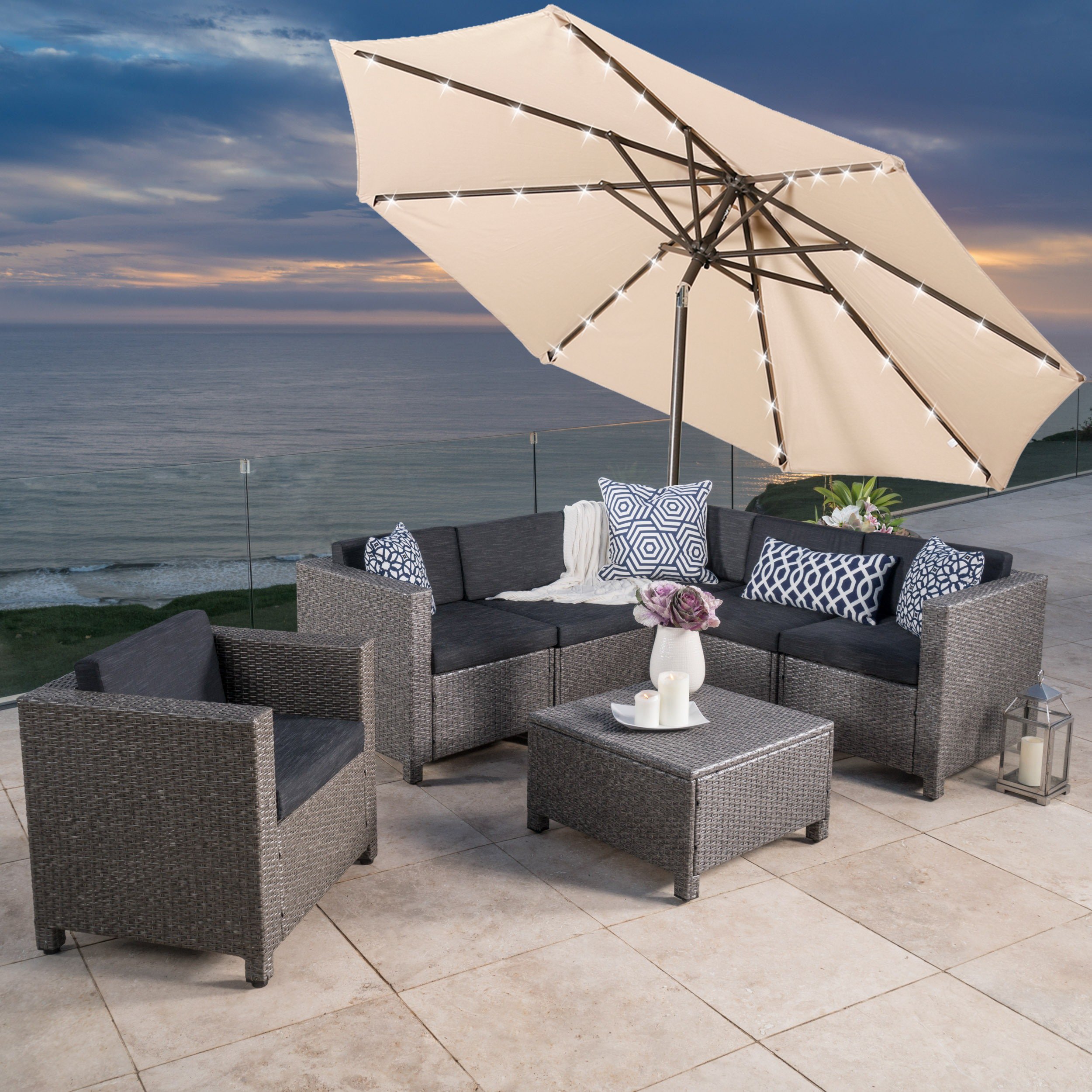 Casainc Outdoor Patio 9 ft. Aluminum Tilt Half Beach Umbrella in Sand Without Base-CASAINC