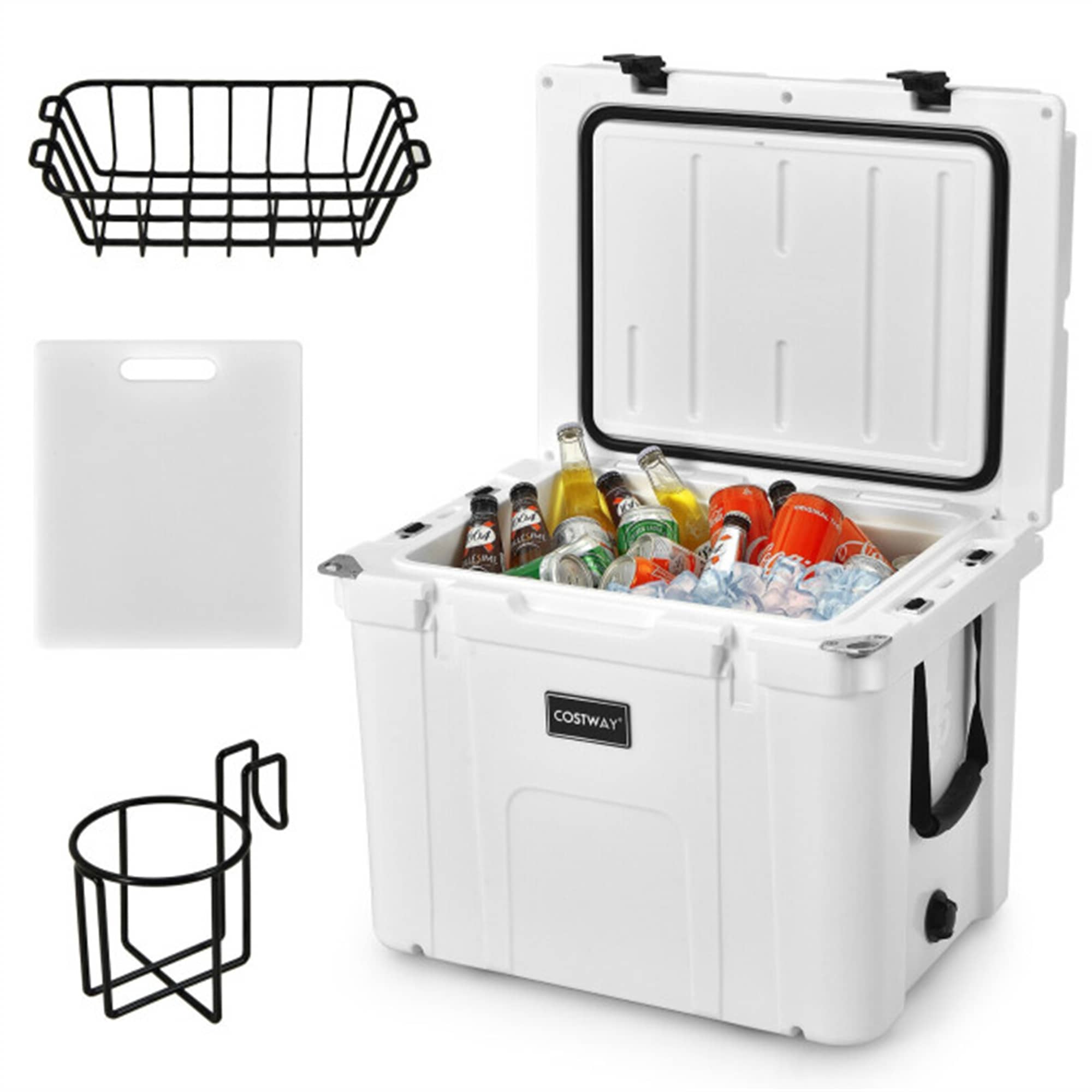 CASAINC 55 Quart Cooler Portable Ice Chest with Cutting Board Basket for Camping
