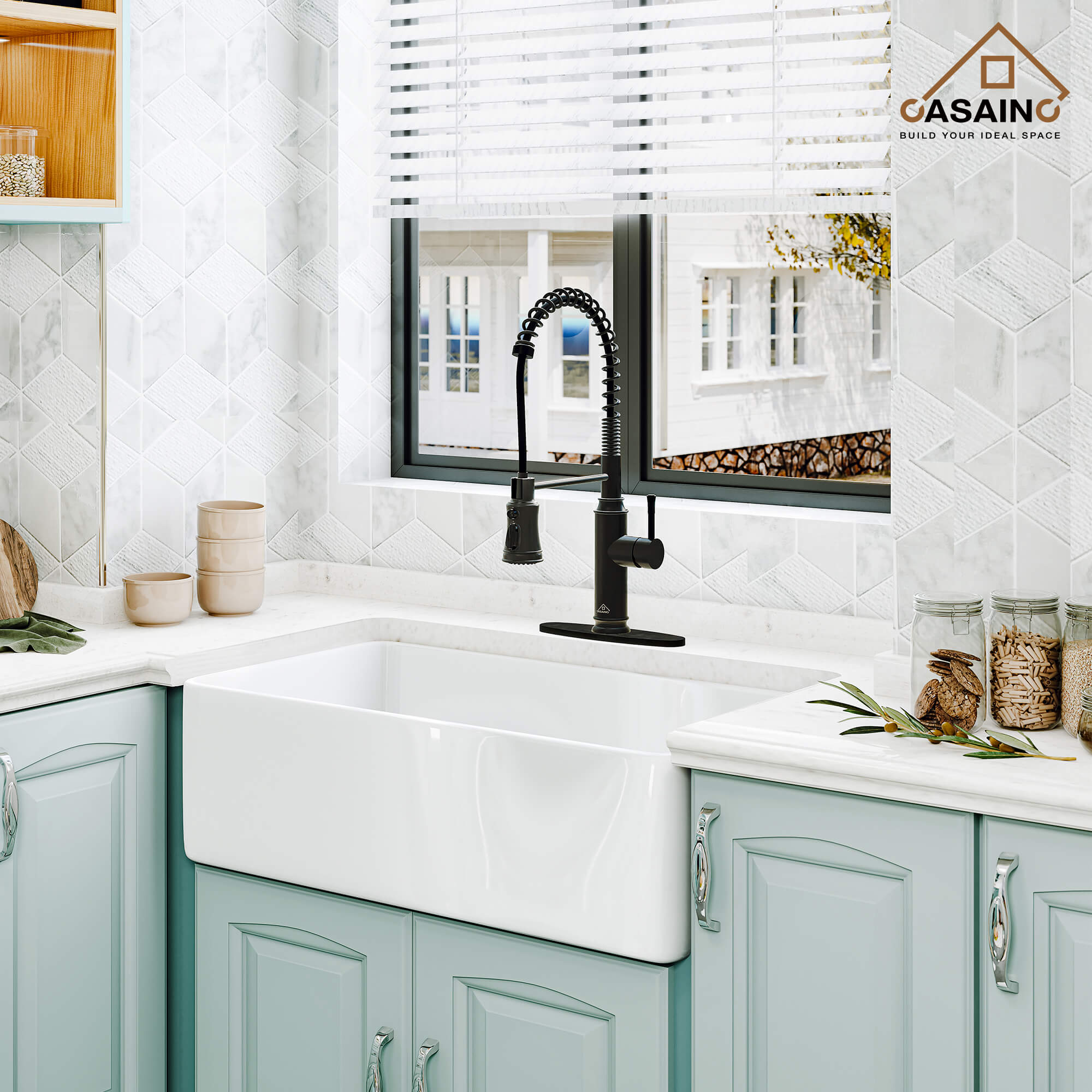 CASAINC pull down kitchen faucet with 1.8gpm spray head function switch in mattle black/brushed nickel-CASAINC