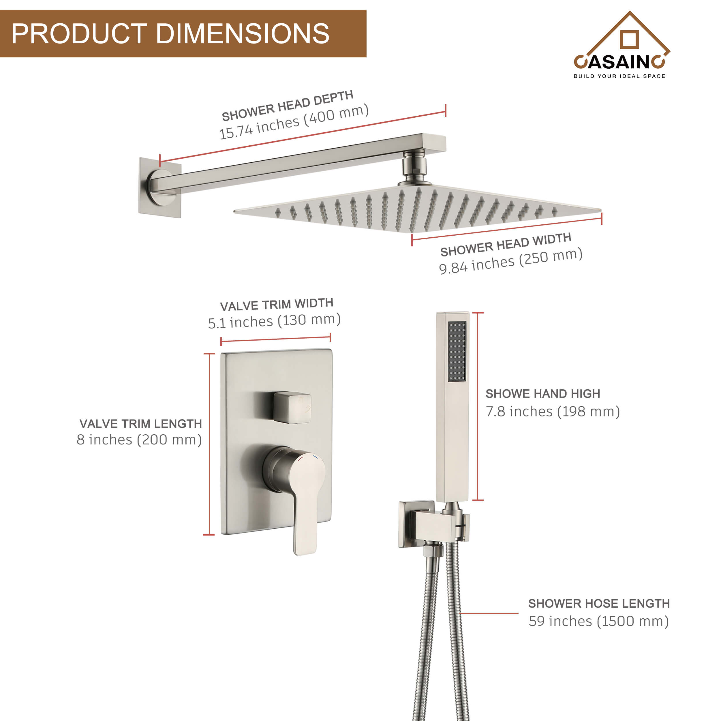 CASAINC Brushed Nickel Finish Shower System