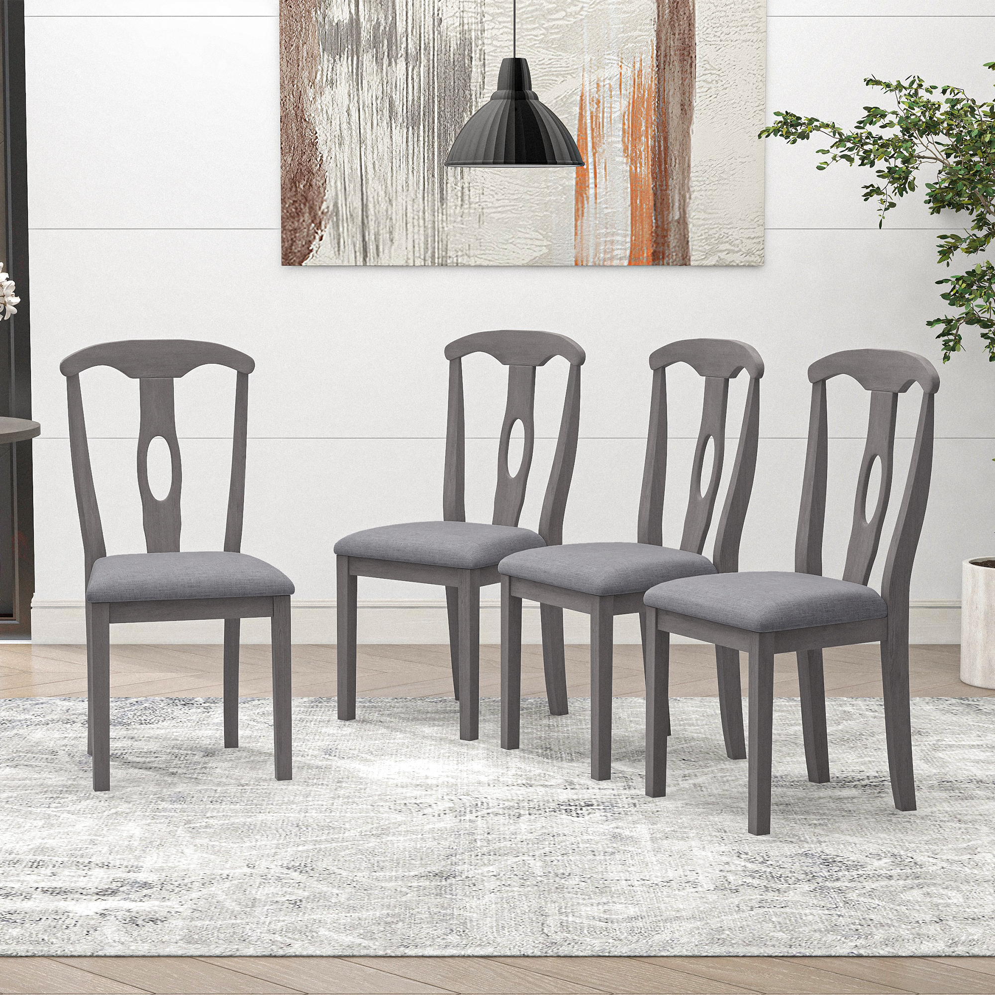 Rustic Wood Padded Dining Chairs for 4, Grey