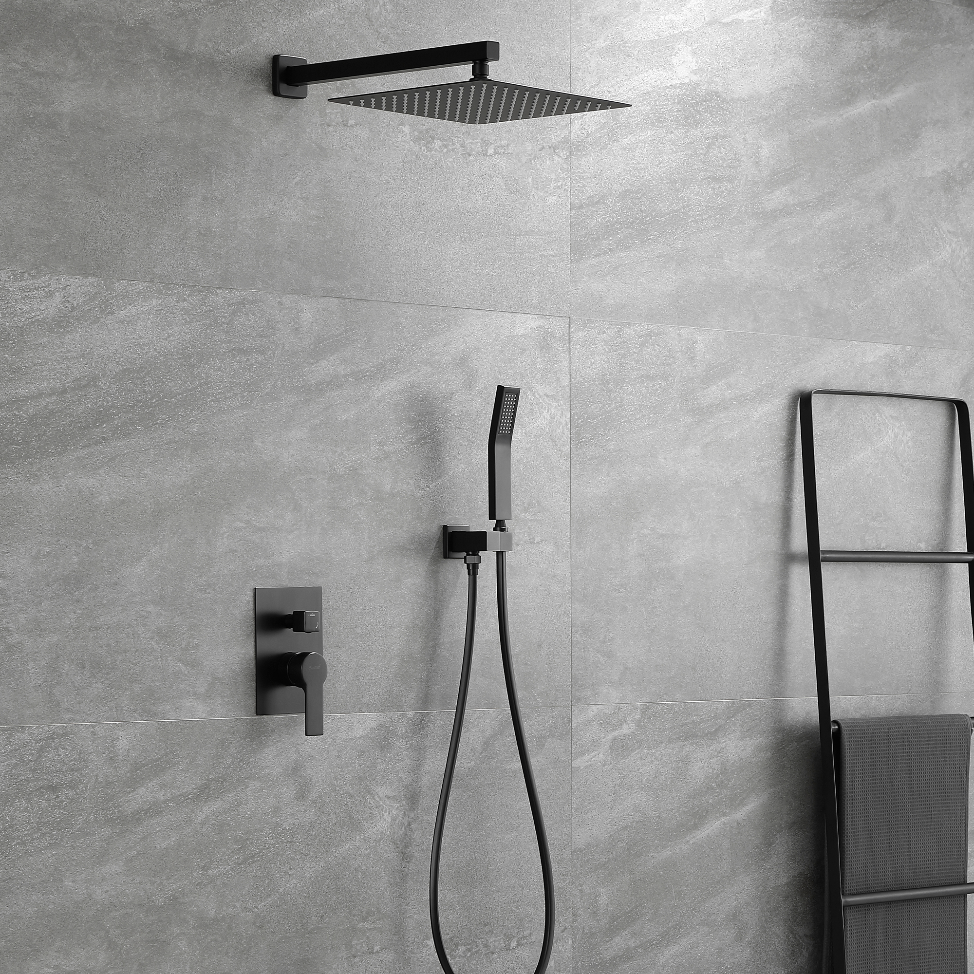 Casainc 3.8 GPM 12-in Wall Mounted Shower System with Rough-In Valve Body and Trim (Matte Black)-CASAINC