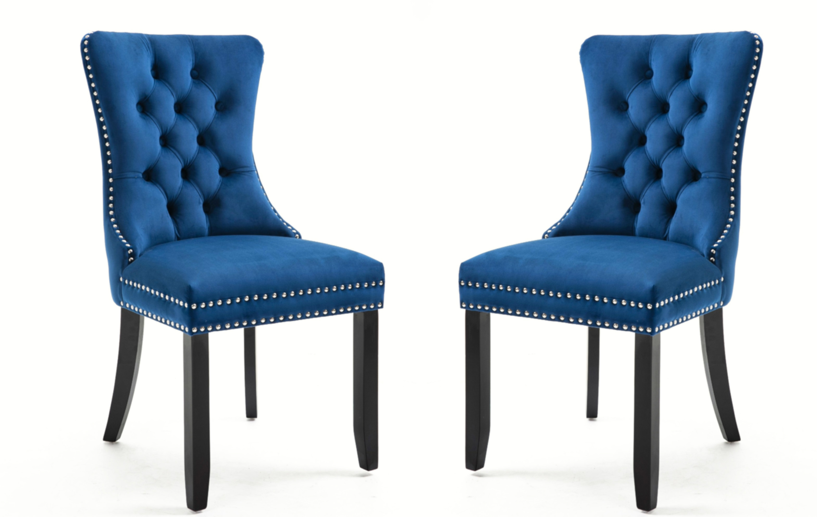 High-end Tufted Solid Wood Upholstered Blue Dining Chair with Nailhead Trim 2 PCS-CASAINC