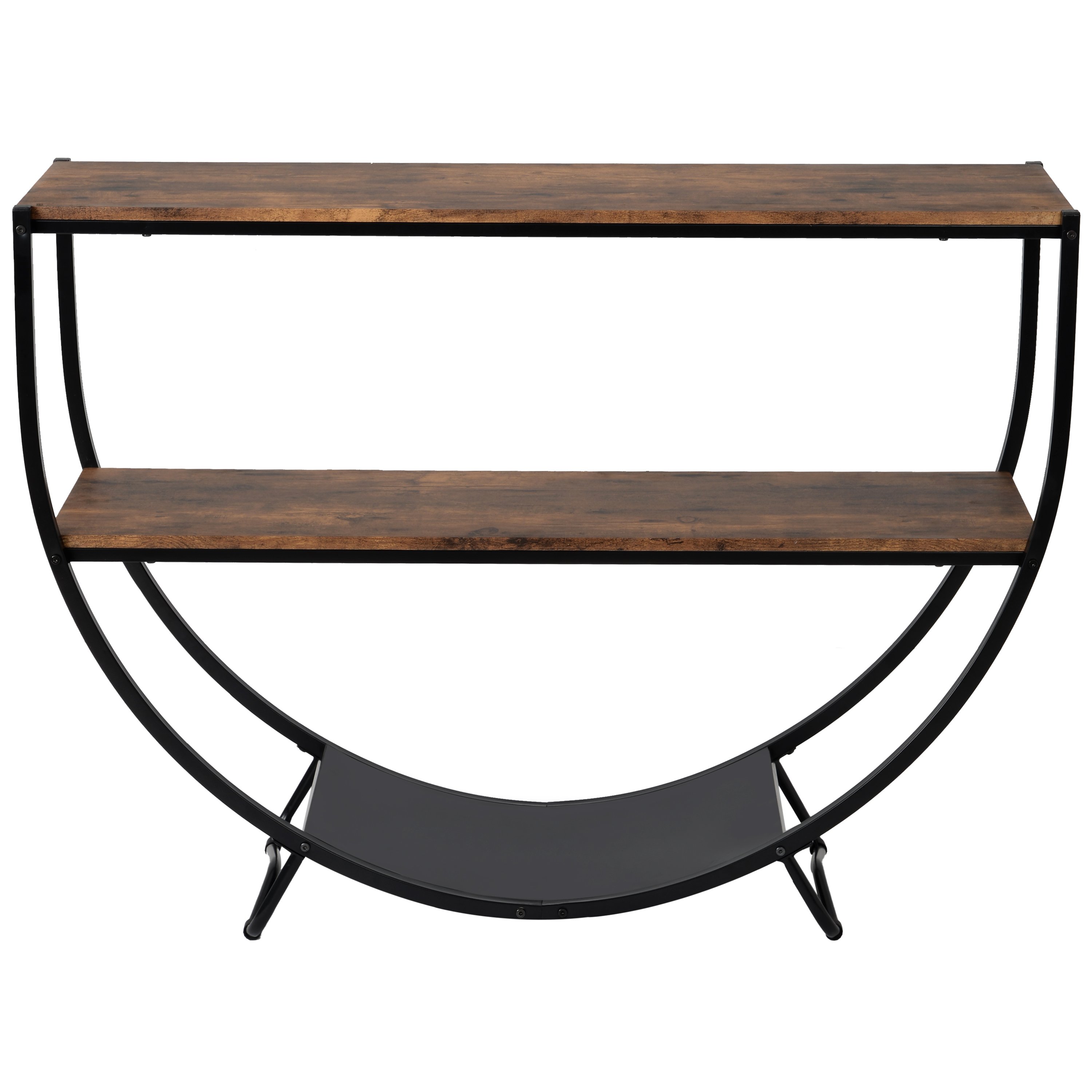 Rustic Industrial Design Shape Textured Metal Distressed Wood Console Table (Rustic Brown)-CASAINC