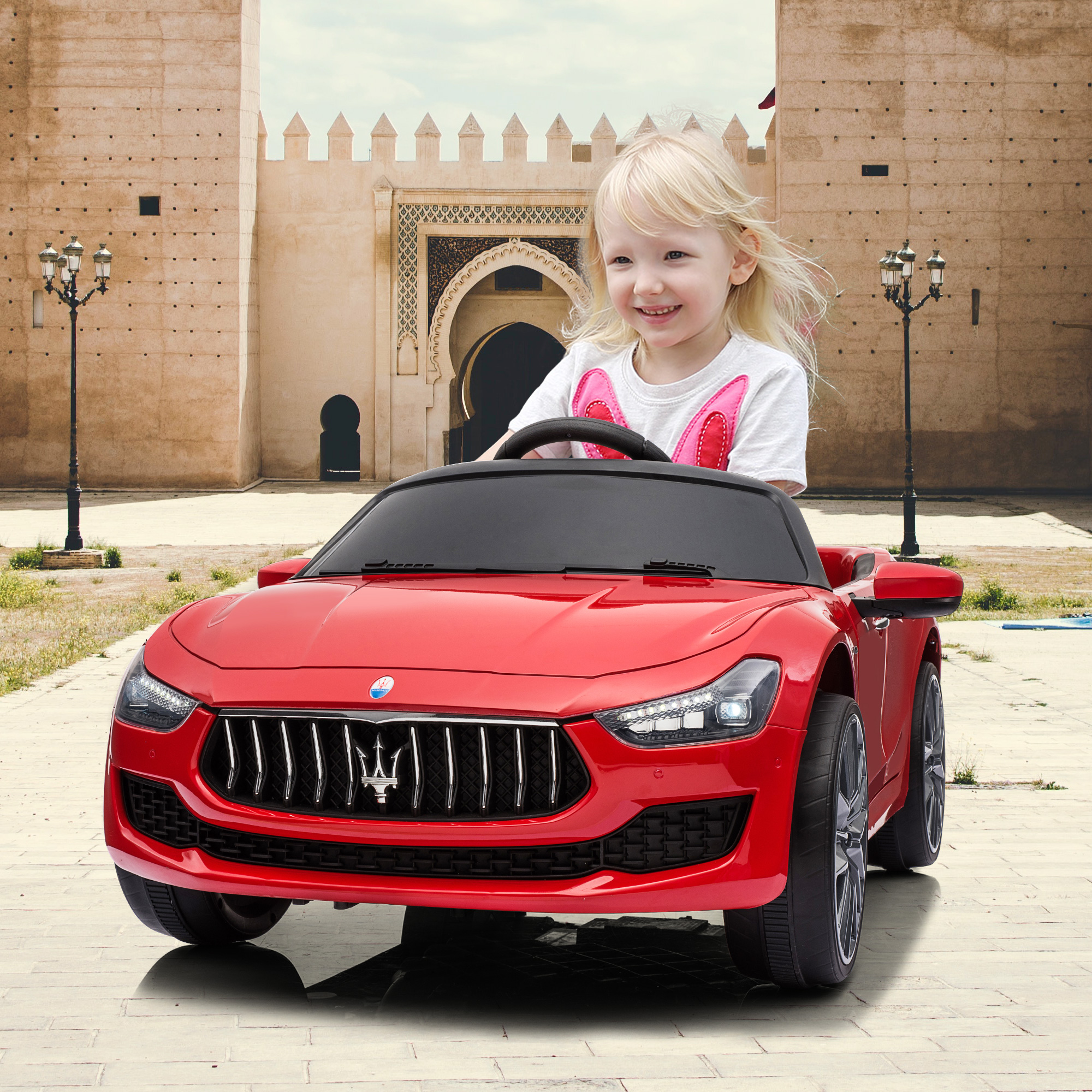 Maserati-Licensed 12V Kids Ride On Car, Electric Vehicle with Remote Control, MP3, USB, Music, Horn, LED Lights, Openable Doors, Red-CASAINC
