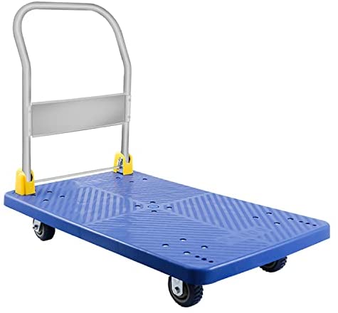 YSSOA Platform Truck with 1320lb Weight Capacity and 360 Degree Swivel Wheels, Foldable Push Hand Cart for Loading and Storage, Blue-CASAINC