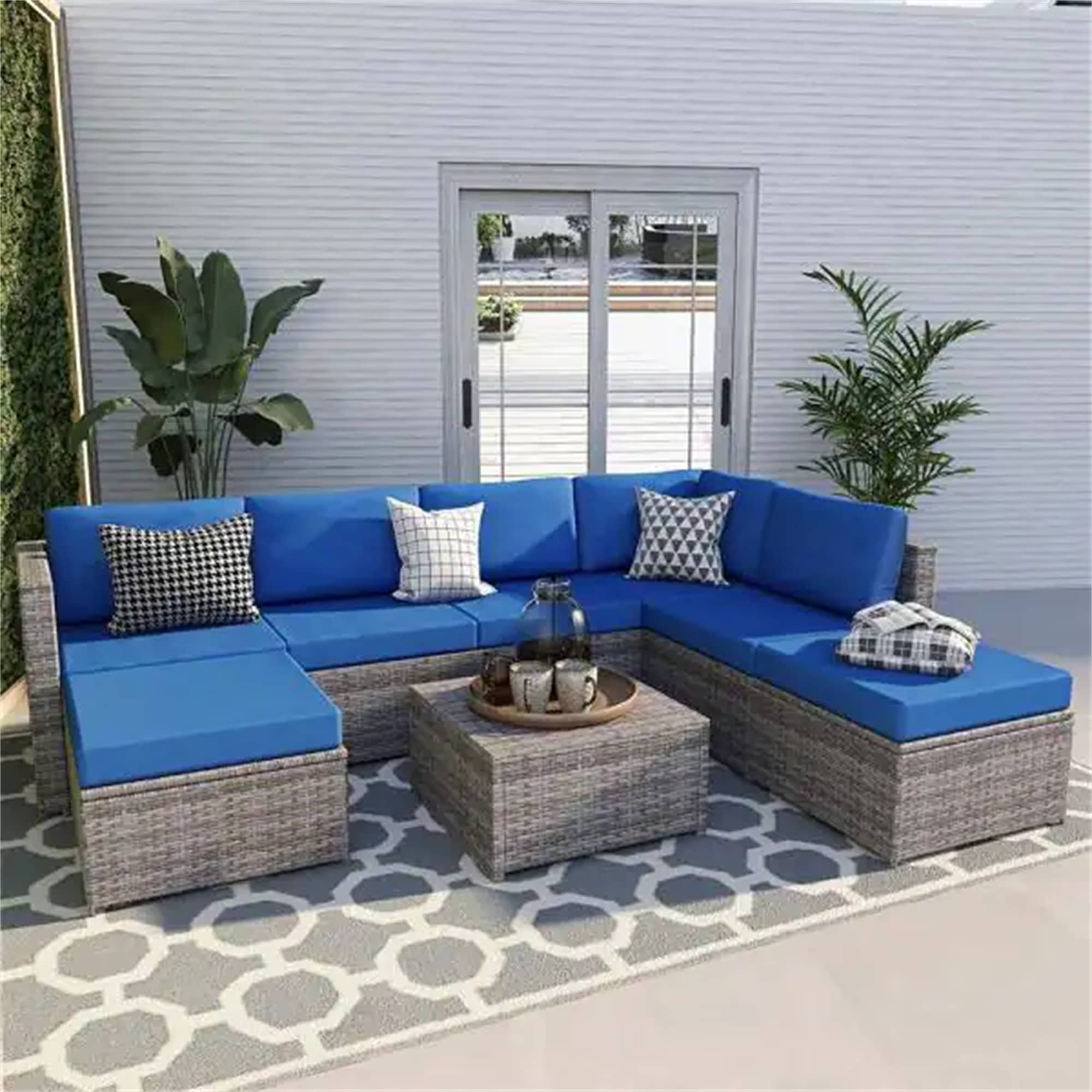CASAINC Outdoor Sectional Wicker Rattan Sofa Set with Cushion