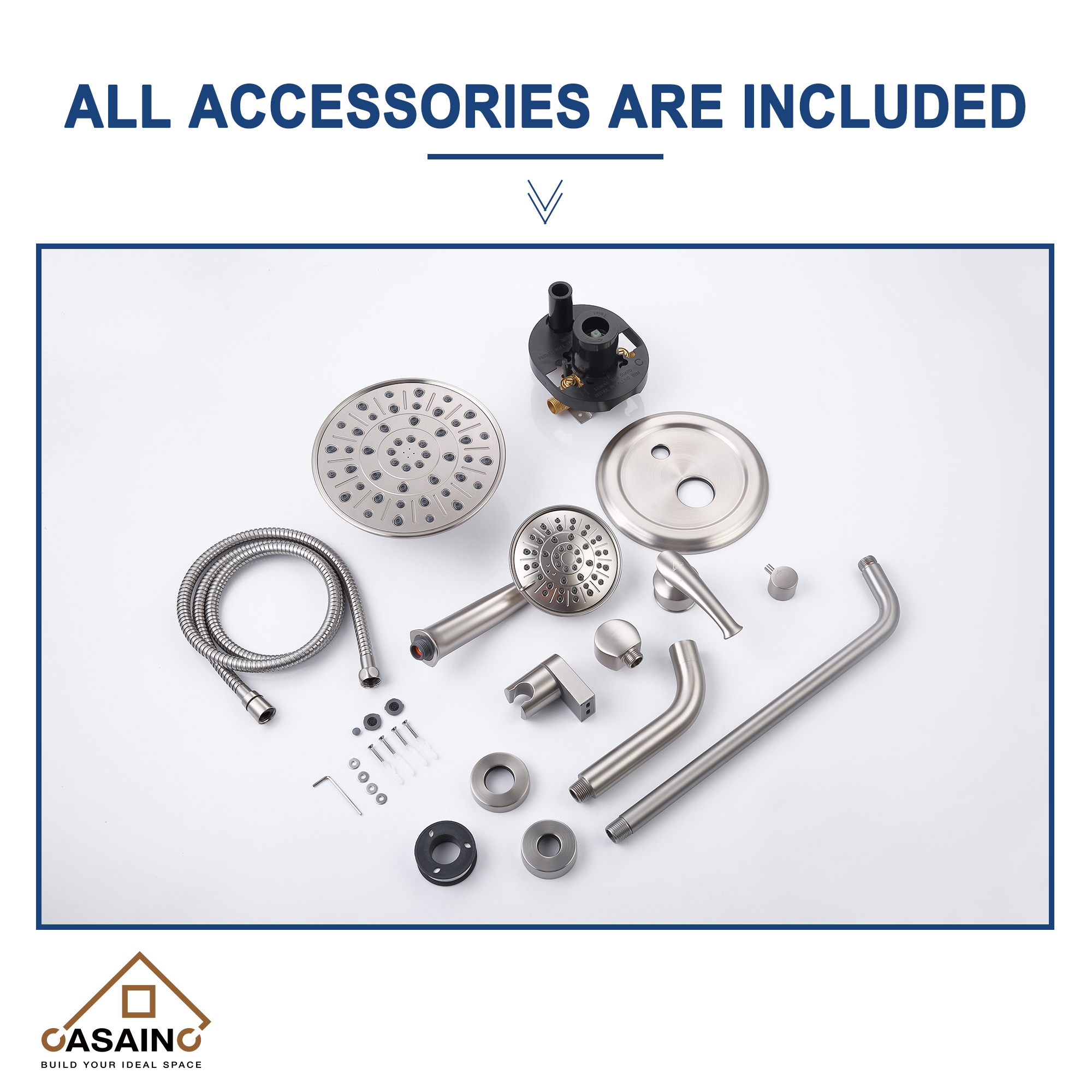 CASAINC 8.3 inch Wall-mounted rain shower faucet with pressure balanced valve