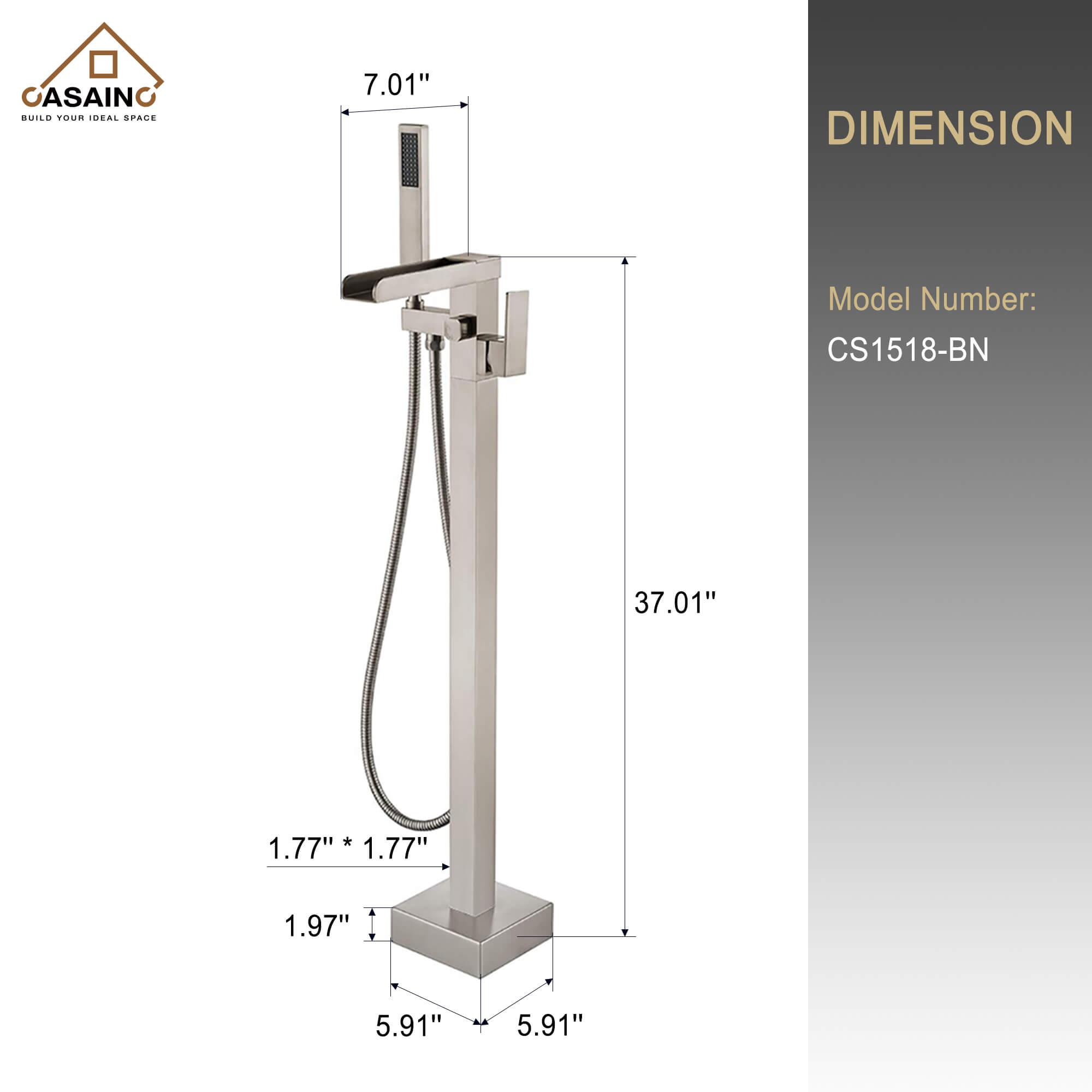 CASAINC 1-Handle Freestanding Bathtub Faucet with Hand Shower