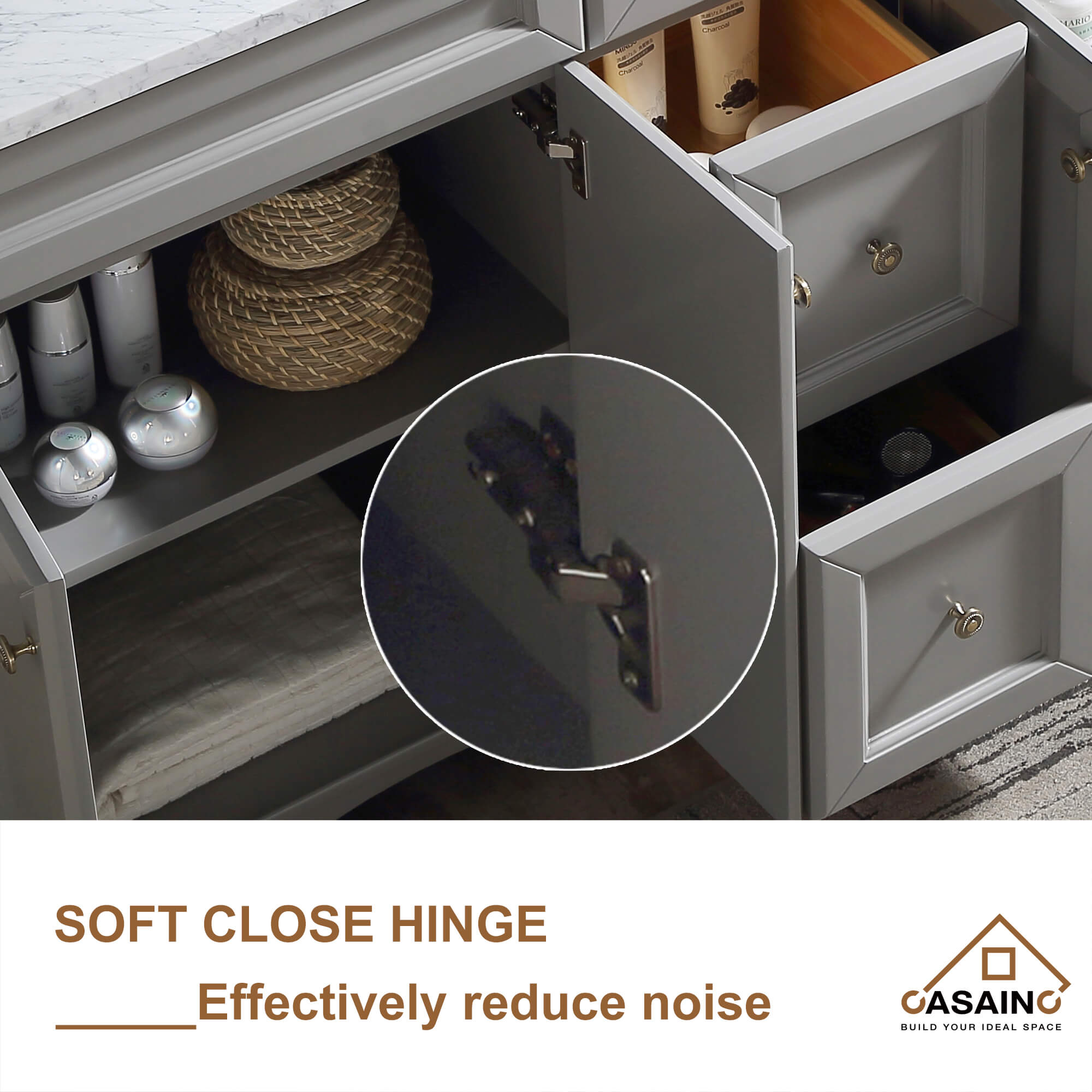 CASAINC 60 x 22 x 35.4 in. Solid Wood Bath Vanity with Marble Top and Backsplash in Gray/White (No/With Mirror)