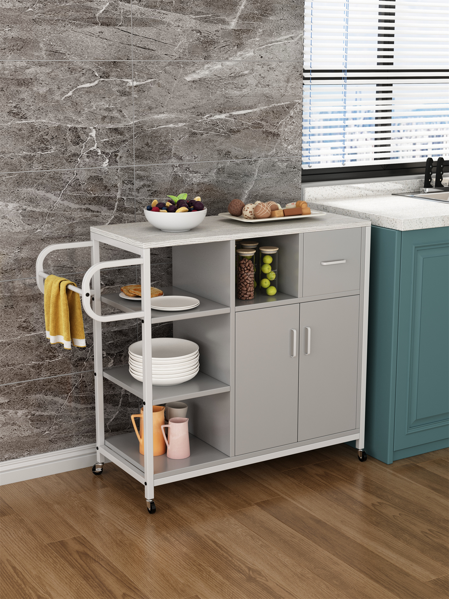 KITCH storage cabinet GRY, move with roller..-CASAINC