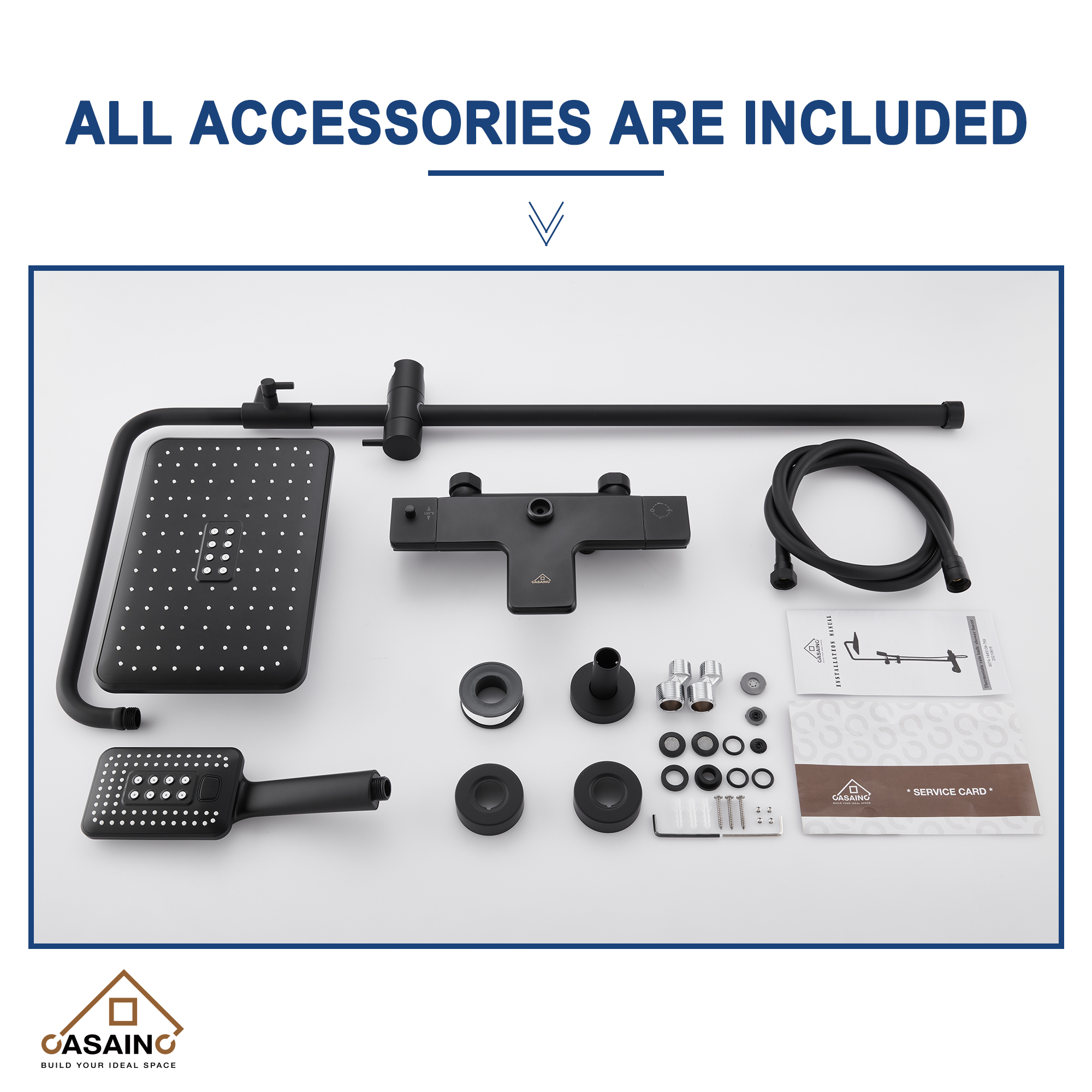 11.4"*7.5" Thermostatic rain shower faucet in Matte Black-CASAINC