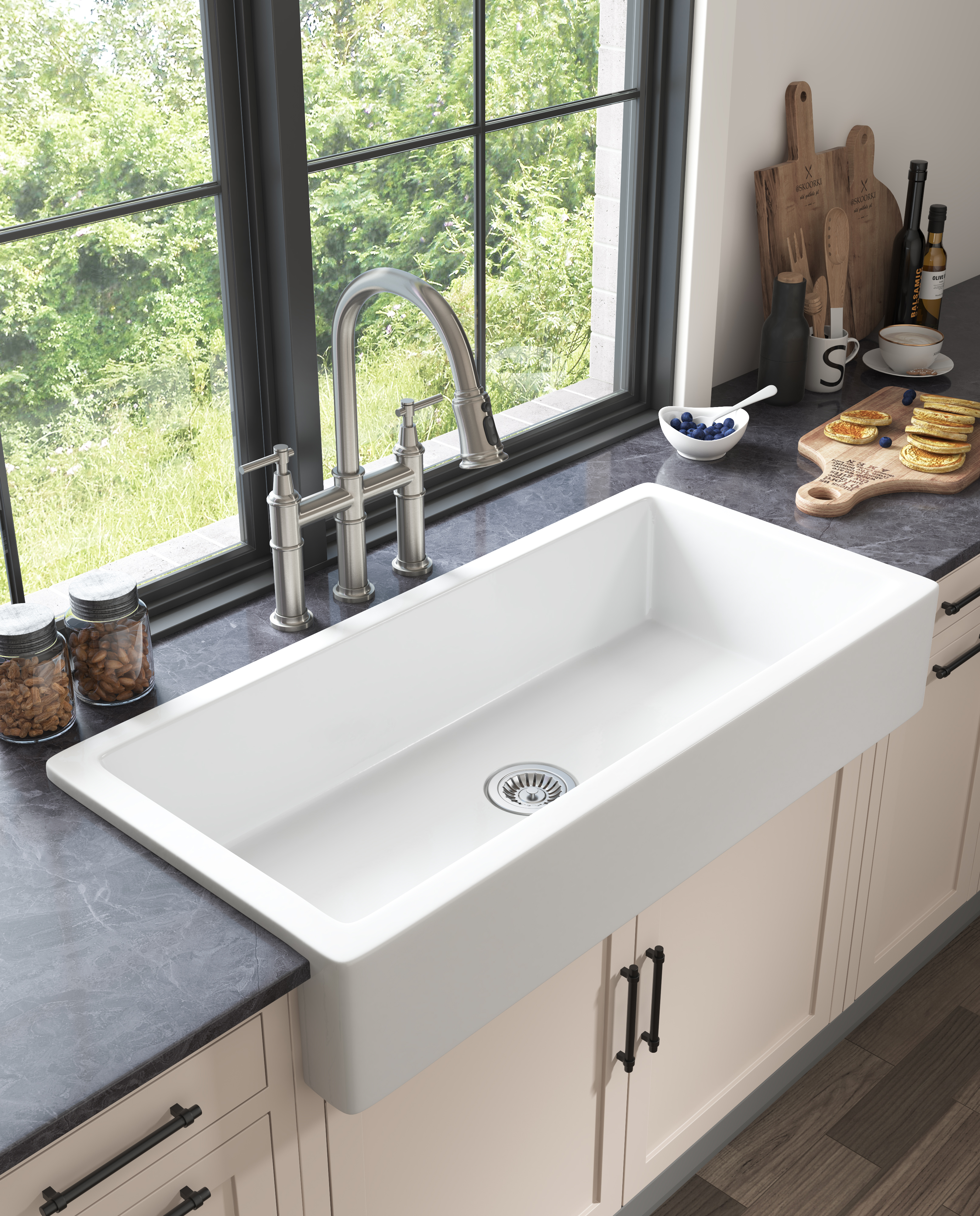 Bridge Kitchen Faucet with Pull-Down Sprayhead in Spot