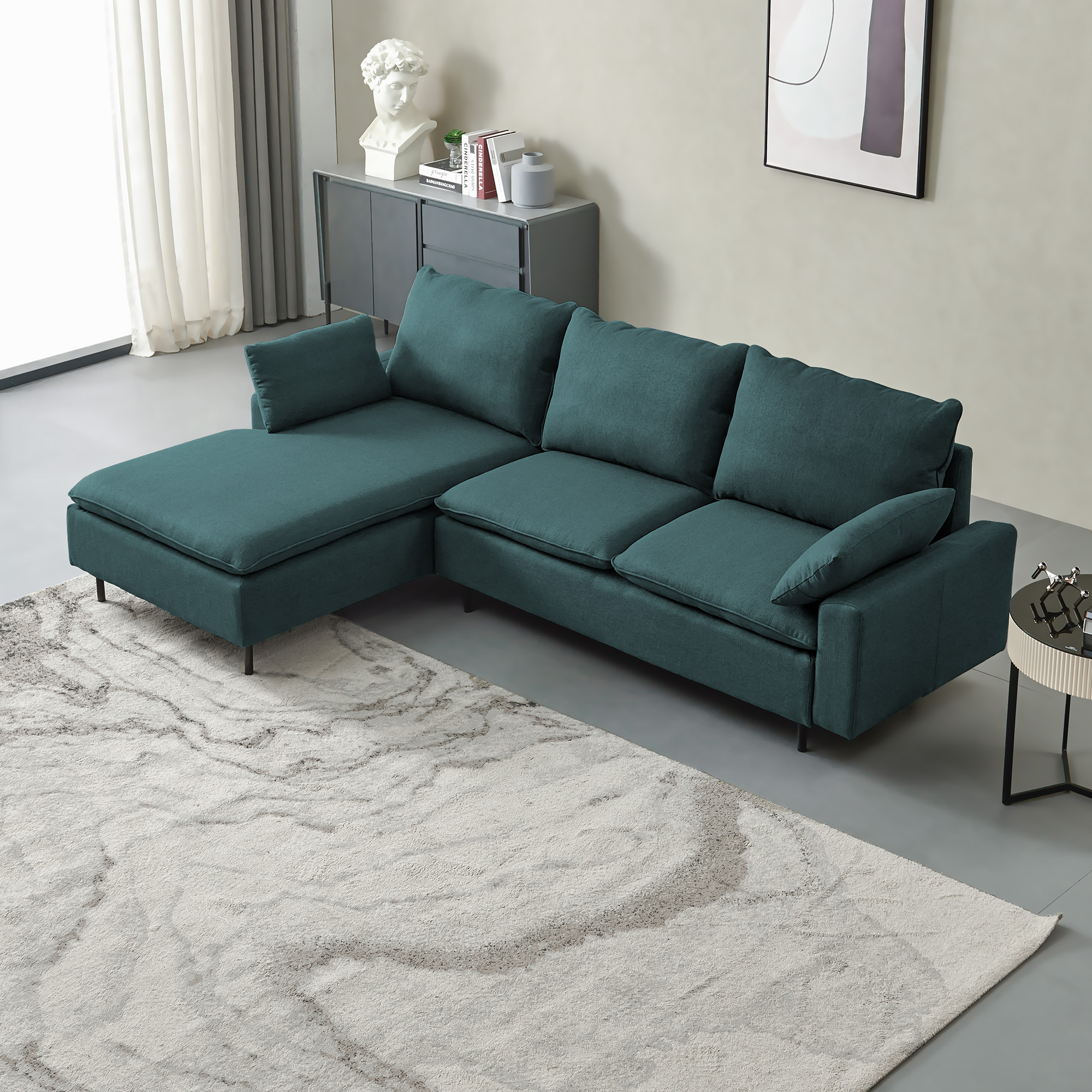 L-Shaped linen sectional sofa with right chaise,Emerald-CASAINC