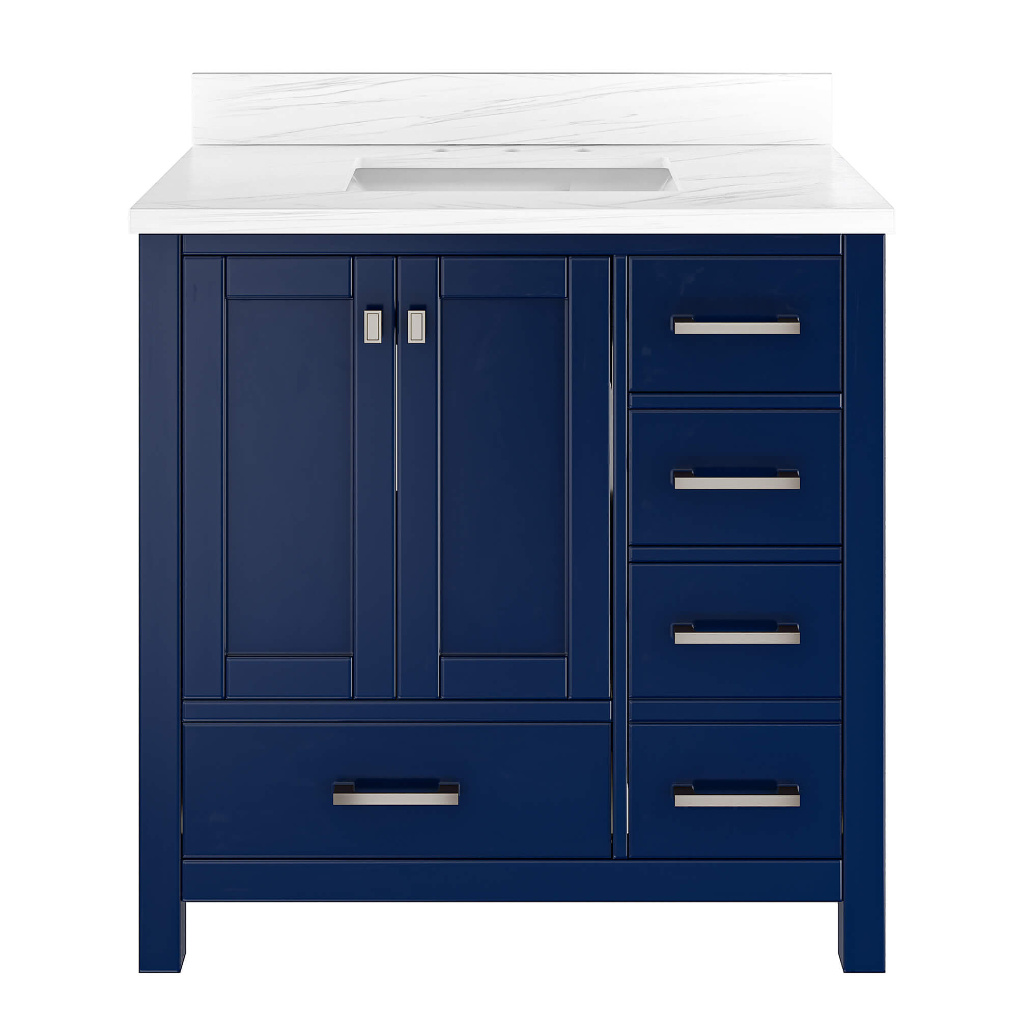 CASAINC 36 x 22 x 35.4 in. Solid Wood Navy Blue Bath Vanity with Carrara White Marble Countertop (No/With Mirror)