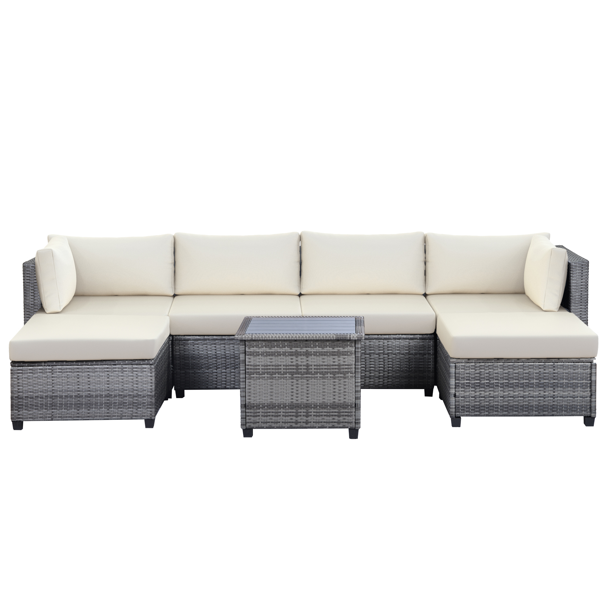 7 Piece Rattan Sectional Seating Group with Cushions, Outdoor Ratten Sofa -CASAINC