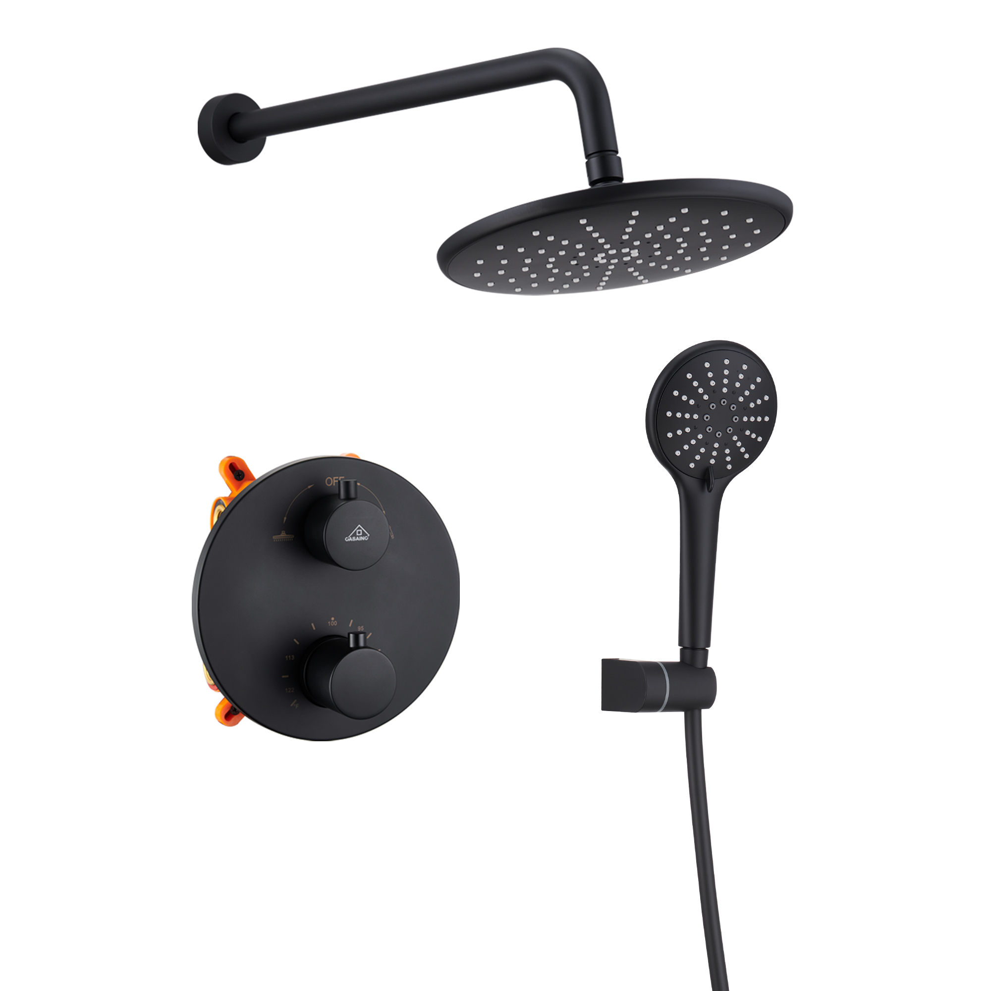 9inch Round Thermostatic rain shower faucet  (matte black)-CASAINC