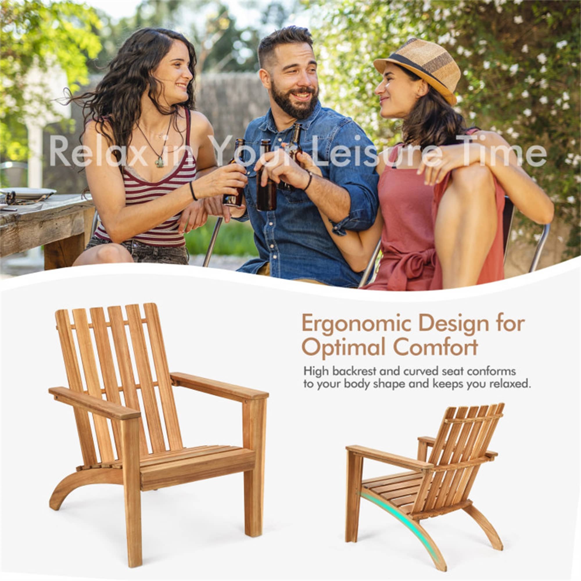 Outdoor Durable Patio Acacia Wood Adirondack Lounge Armchair CASAINC