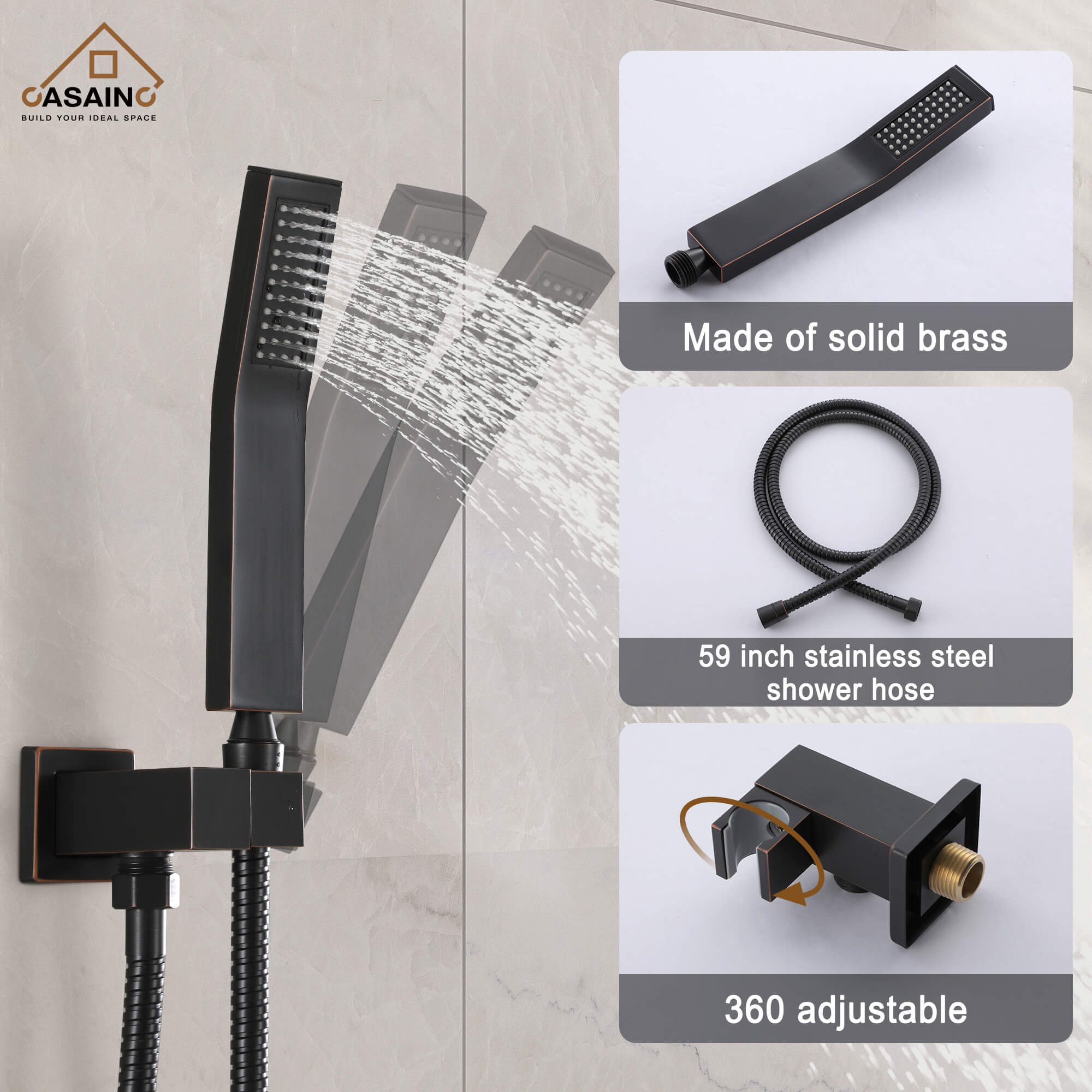 Casainc 2-Function Ceiling-Mounted Shower System with Handheld Shower in Oil Rubbed Bronze