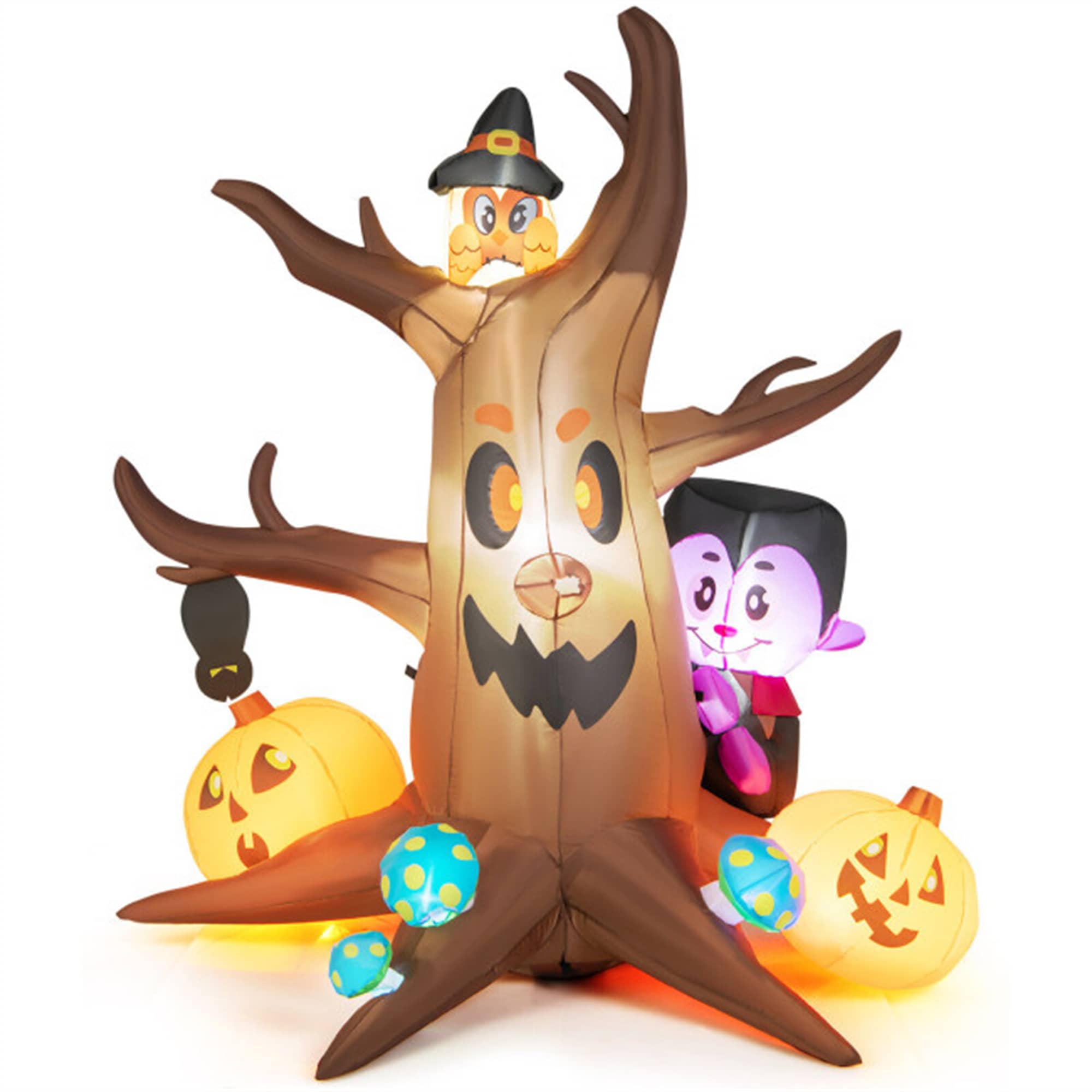 CASAINC 6 Feet Inflatable Halloween Dead Tree with Pumpkin Blow up Ghost Tree and RGB Lights