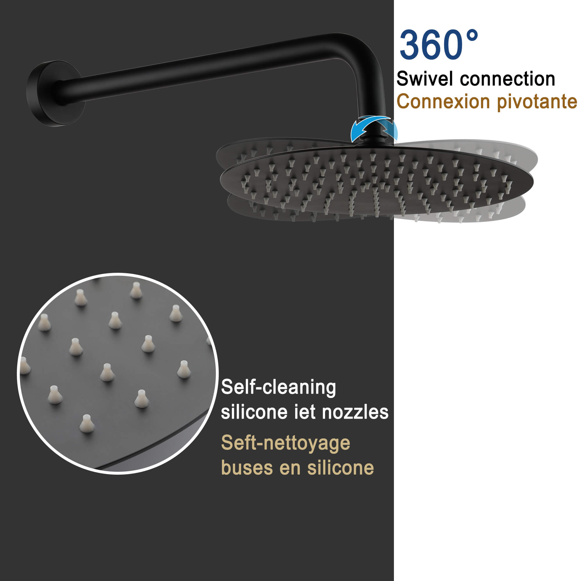 Casainc Matte Black Round Built-in Shower System with Handheld Shower