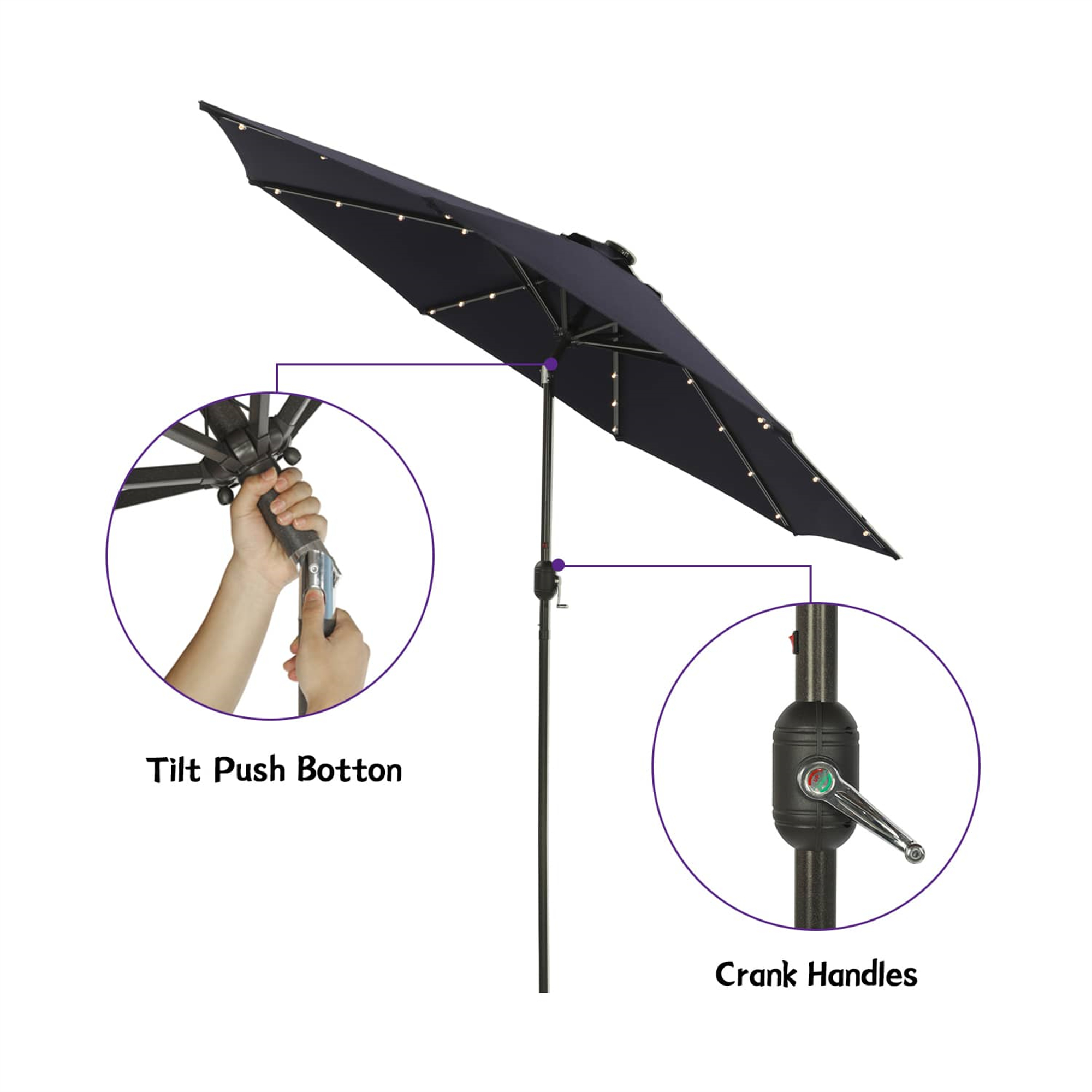 CASAINC 9Ft Patio Umbrella with 32 LED Solar Lights