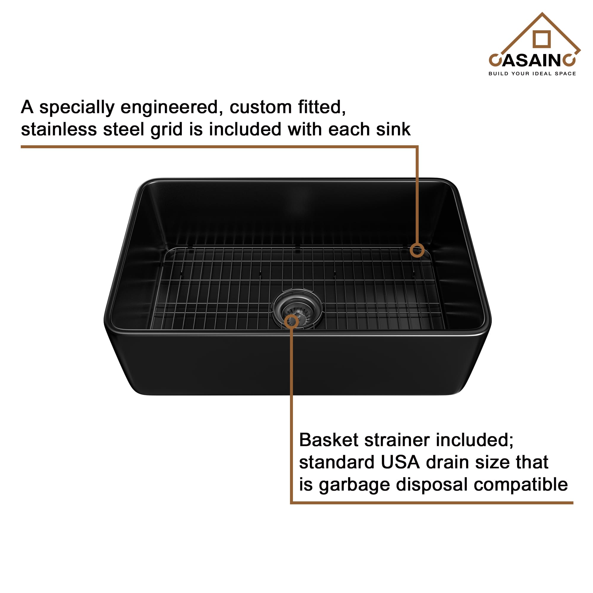 Fireclay 30 in. Single Bowl Farmhouse Apron Kitchen Sink with Bottom Grid and Strainers With cUPC Certified, in White Glossy/Matte Black
