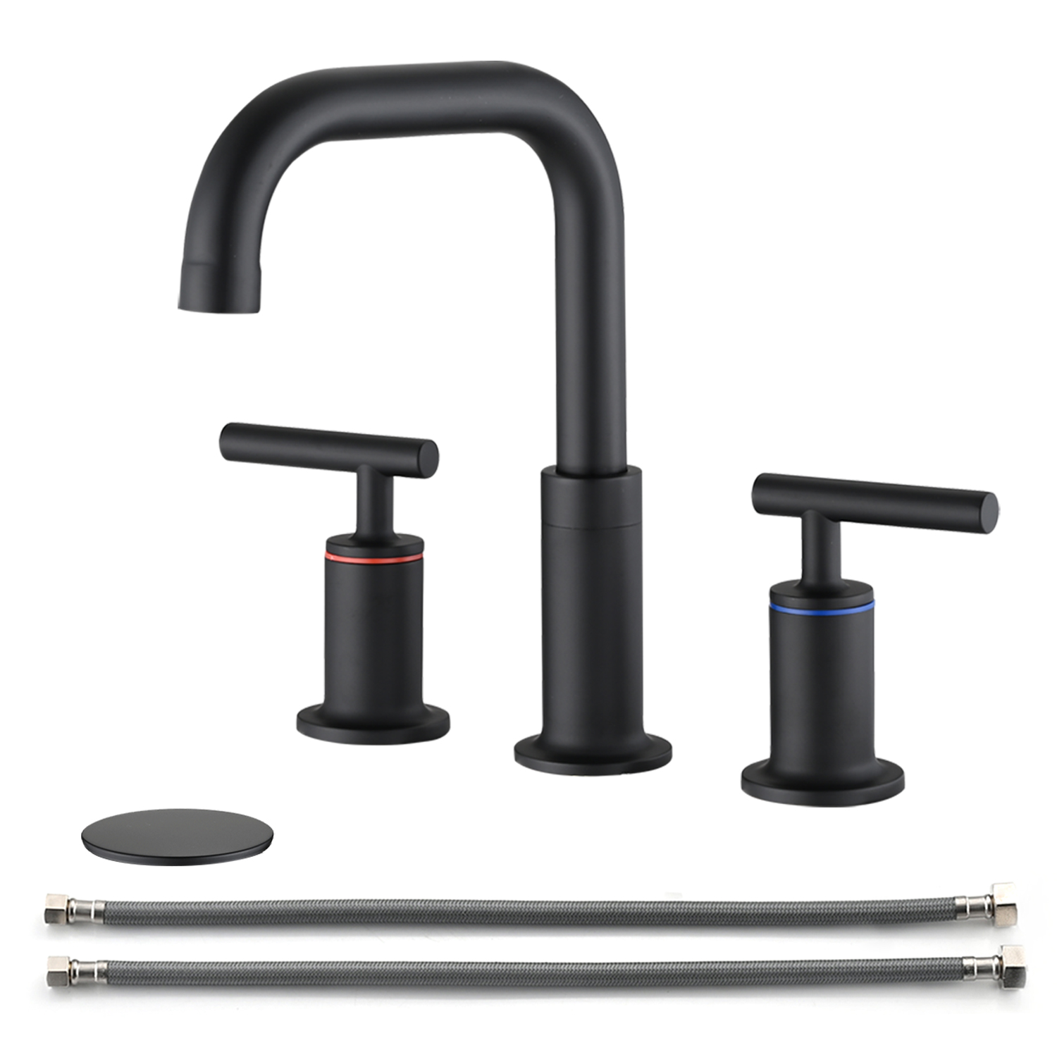 8 in. Widespread Double Handle Bathroom Faucet with Pop Up Drain in Matte&nbsp;Black