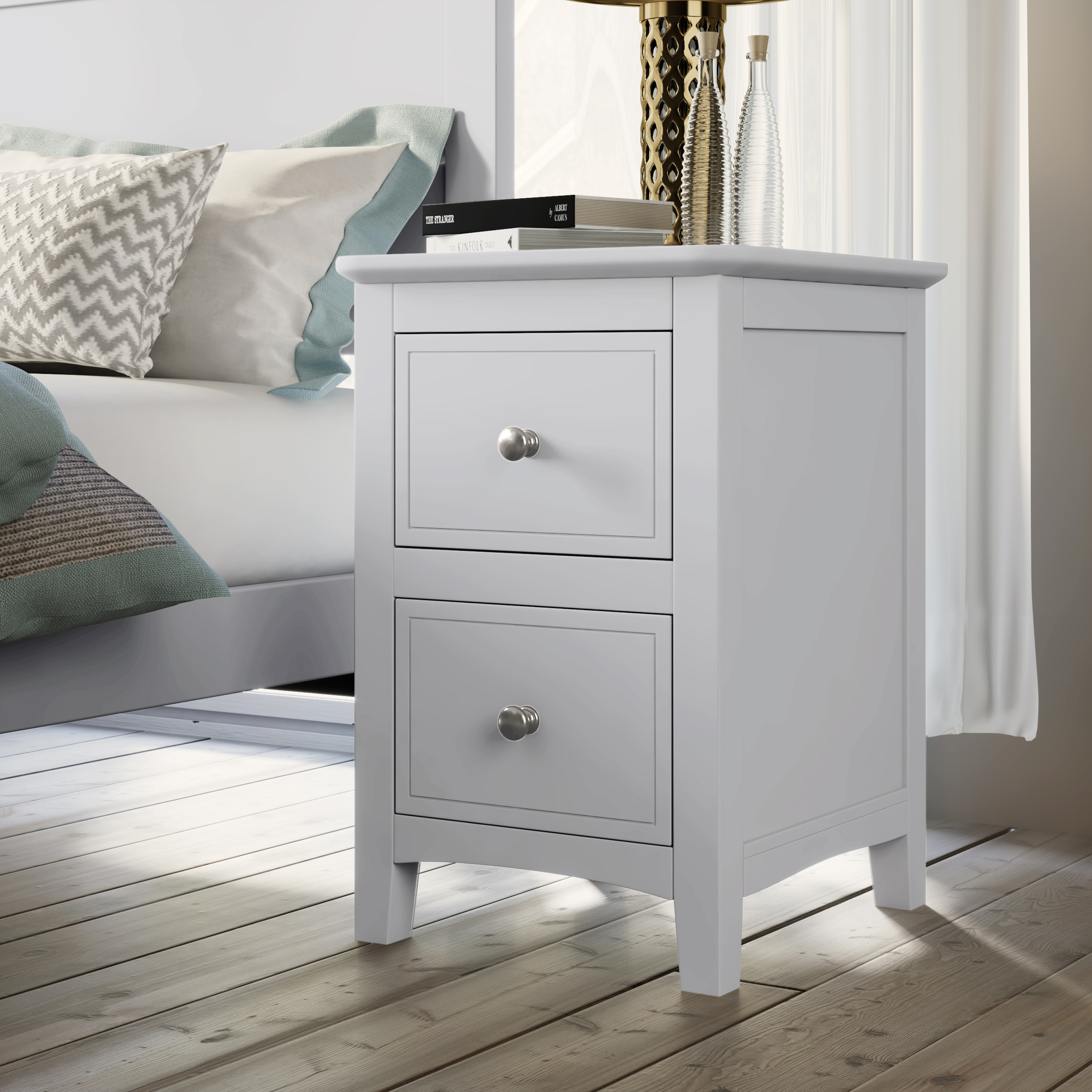 Details about   Set of 2 Elegant Solid Wood Nightstand Drawer End Table Bedside Cabinet White 