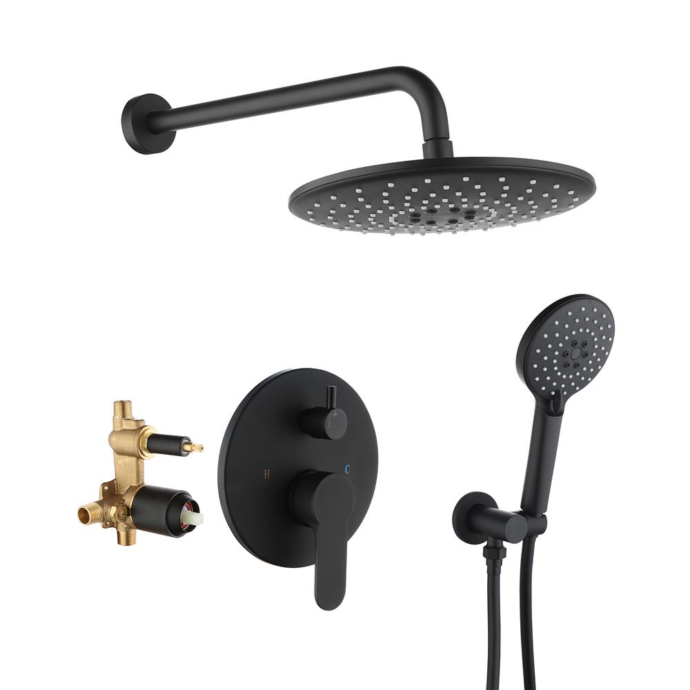 Casainc 3-Spray with 2.5 GPM 10 in. 2 Functions Wall Mount Dual Round Shower Heads in Spot in Matte Black (Valve Included)-CASAINC