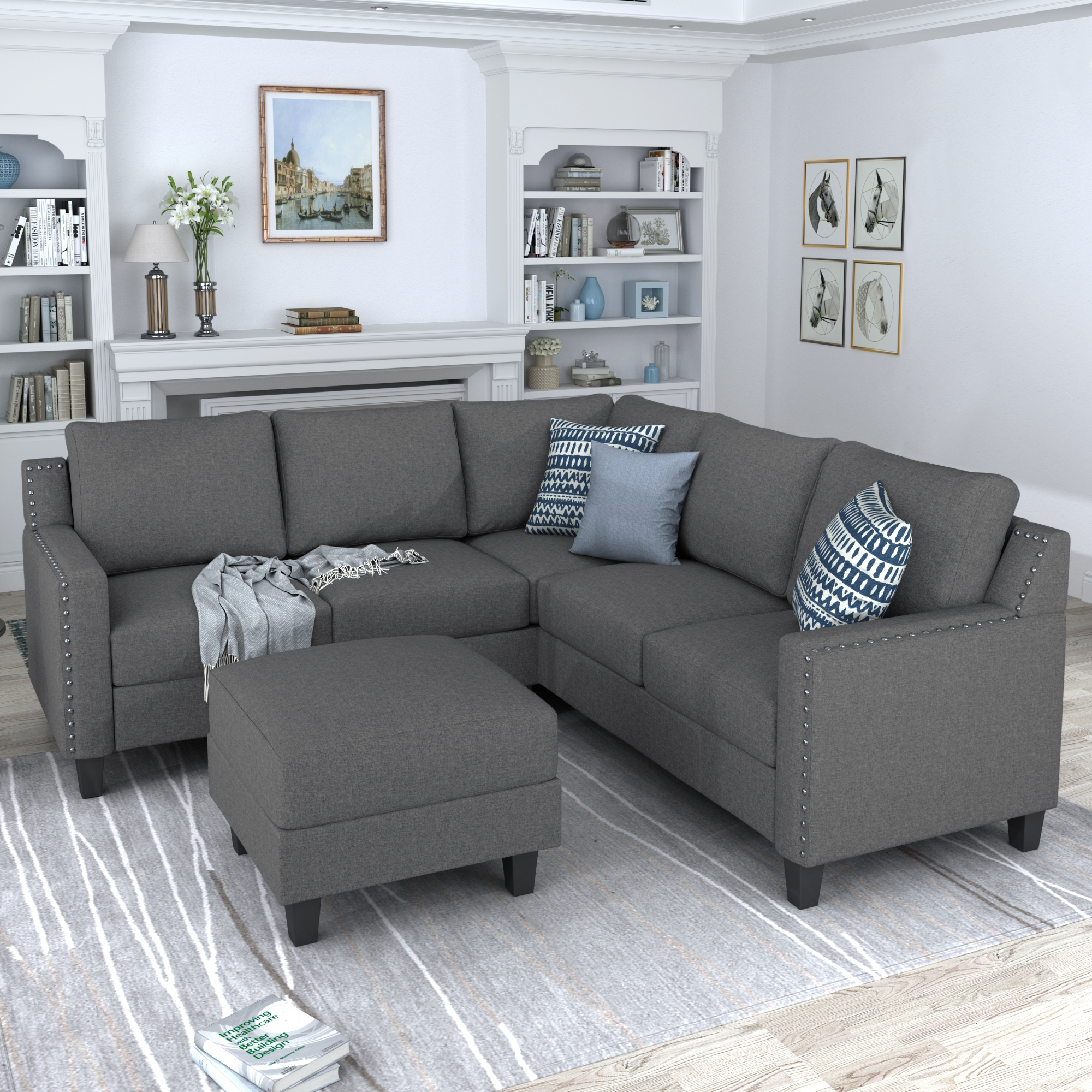 U_STYLE 2 Piece Living Room Rivet Modern Upholstered Set with cushions.-CASAINC