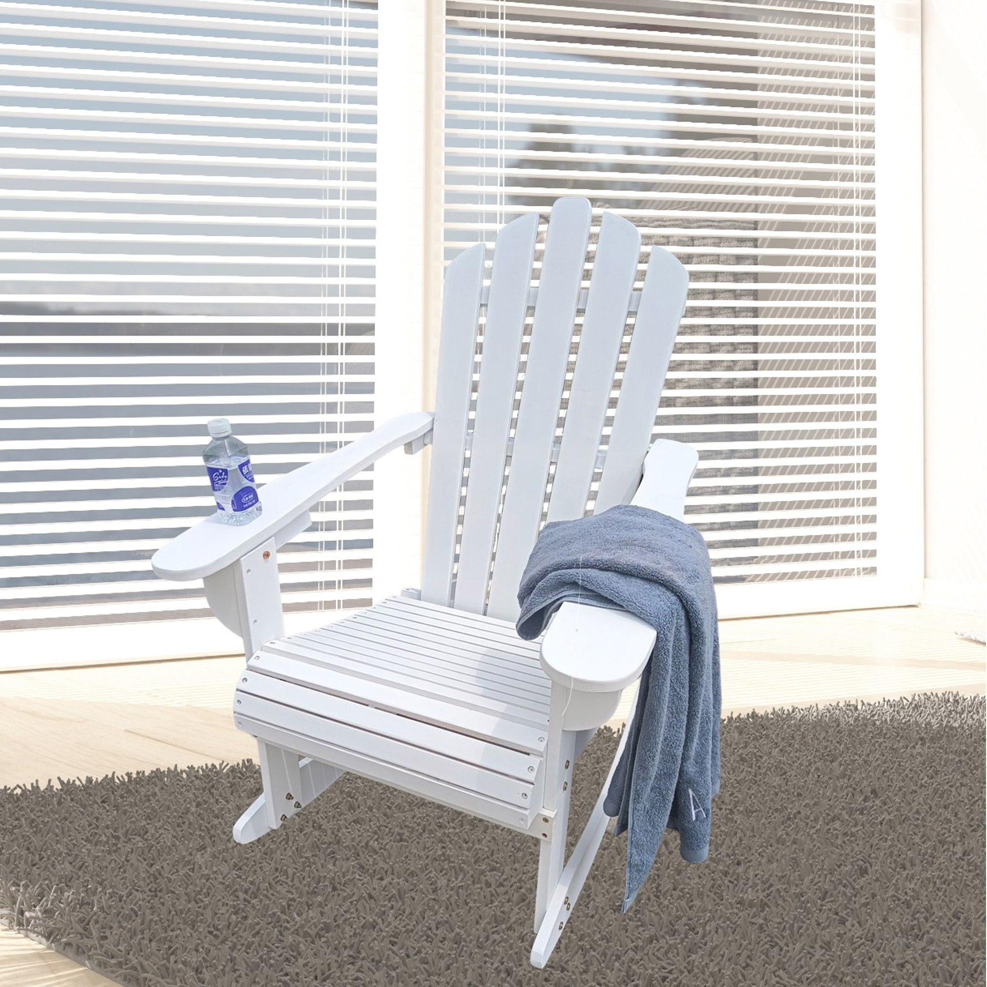 Reclining Wooden Outdoor Rocking Adirondack Chair White