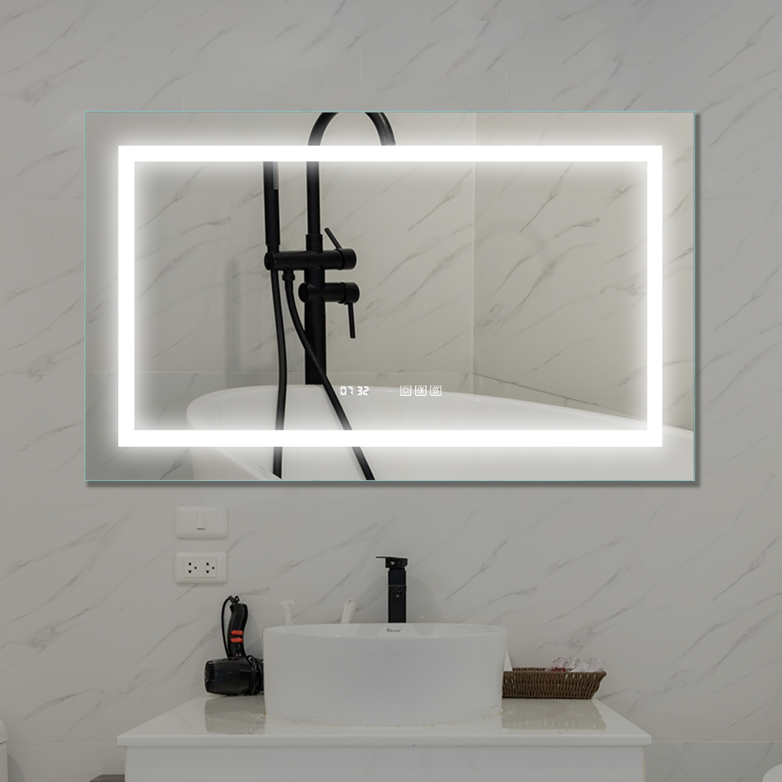 LED Bathroom Vanity Mirror, 40 x 24 inch, Anti Fog, Night Light, Time,Temperature,Dimmable,Color Temper 3000K-6400K,90+ CRI,Horizontal Wall Mounted Only-CASAINC