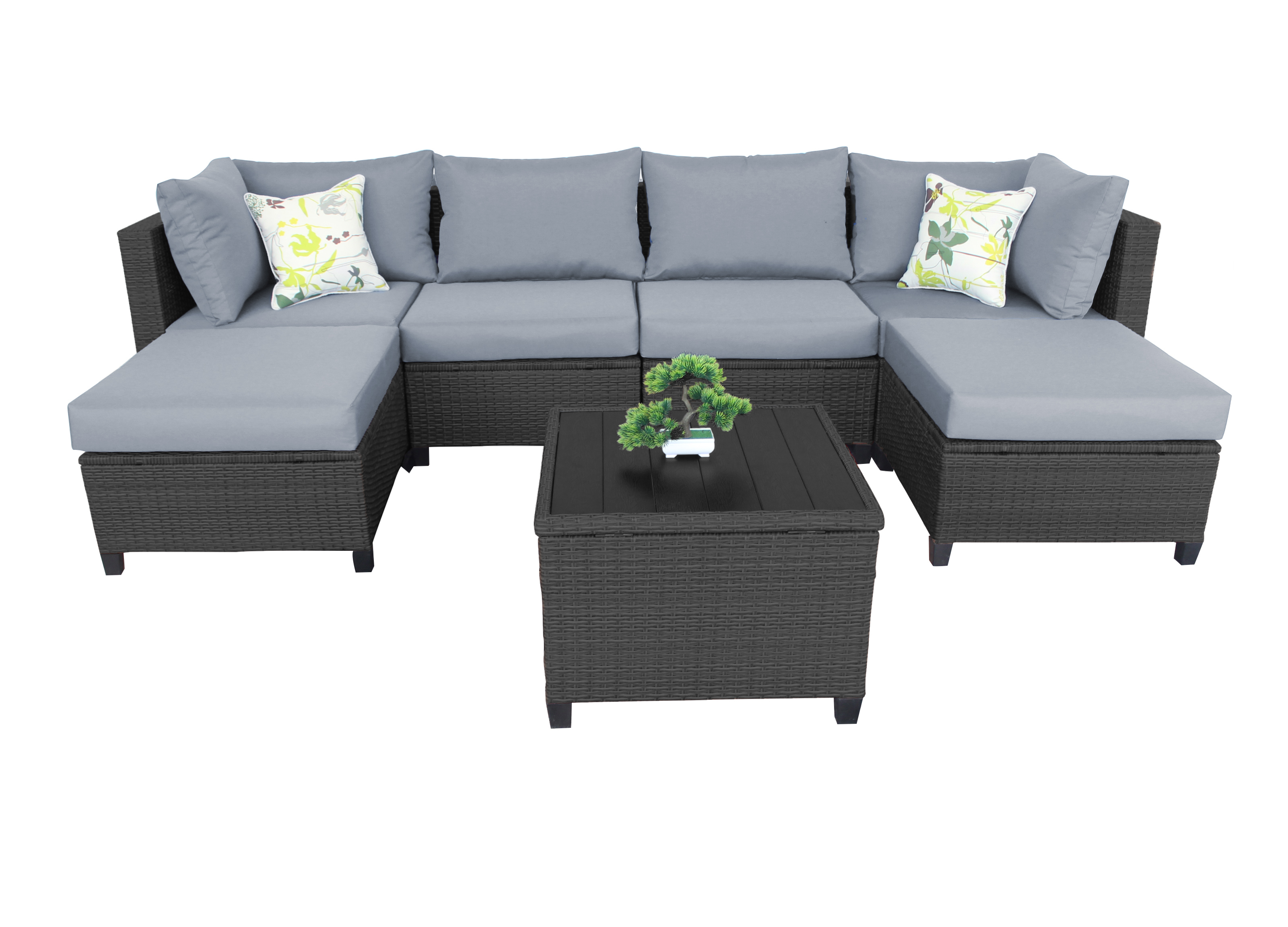 6-Seater Outdoor Wicker Sofa Group with Cushion -CASAINC