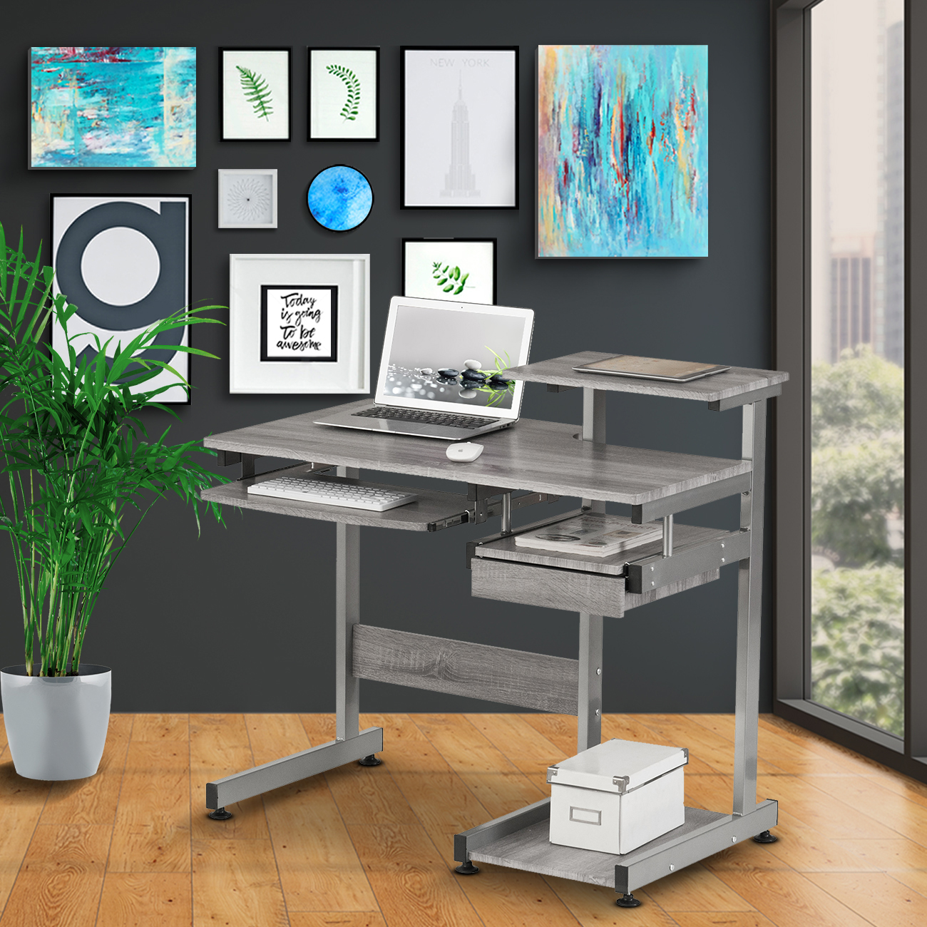 Techni Mobili Complete Computer Workstation Desk, Grey-CASAINC