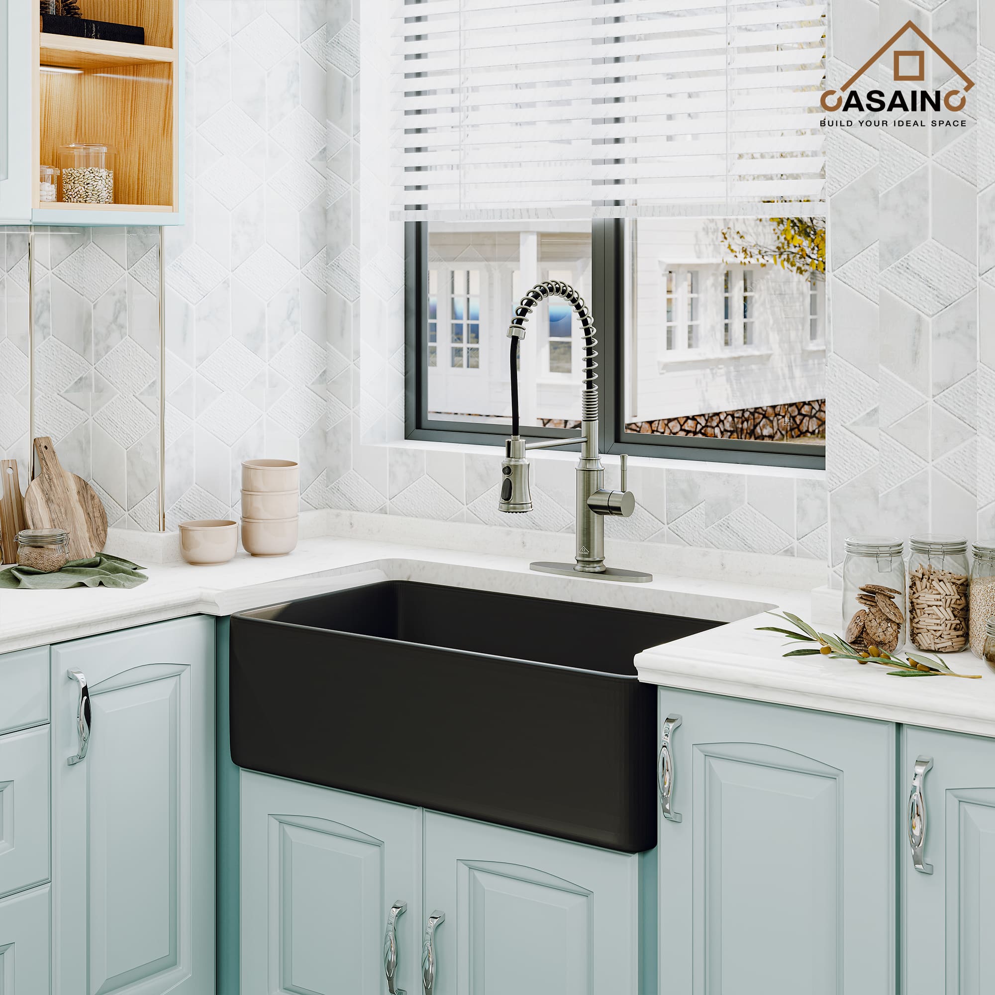 Fireclay 30 in. Single Bowl Farmhouse Apron Kitchen Sink with Bottom Grid and Strainers With cUPC Certified, in White Glossy/Matte Black