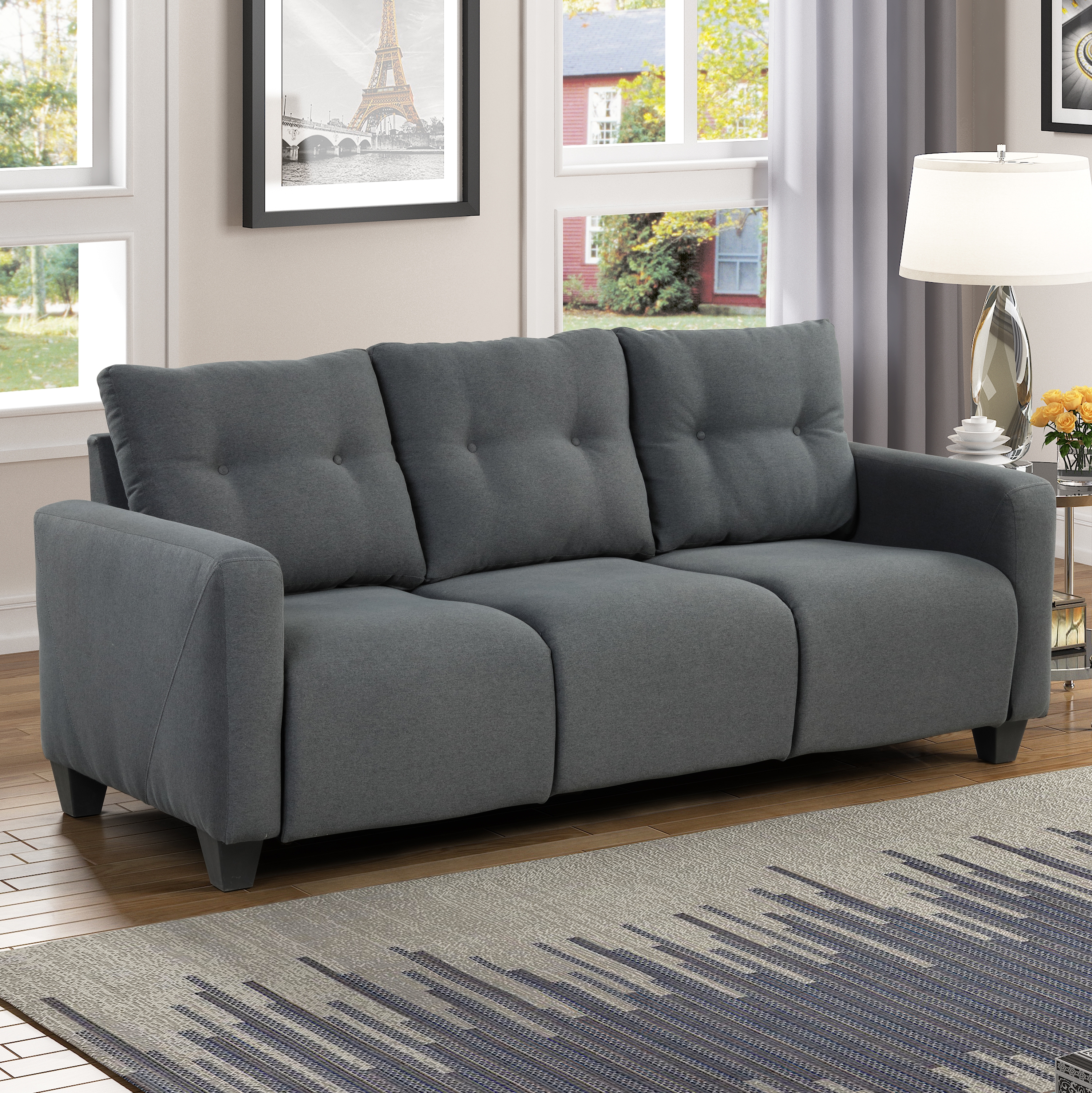 Details about   Upholstered Living Room Sofa Microfiber Fabric Soft Foam Cushions Compact Couch 