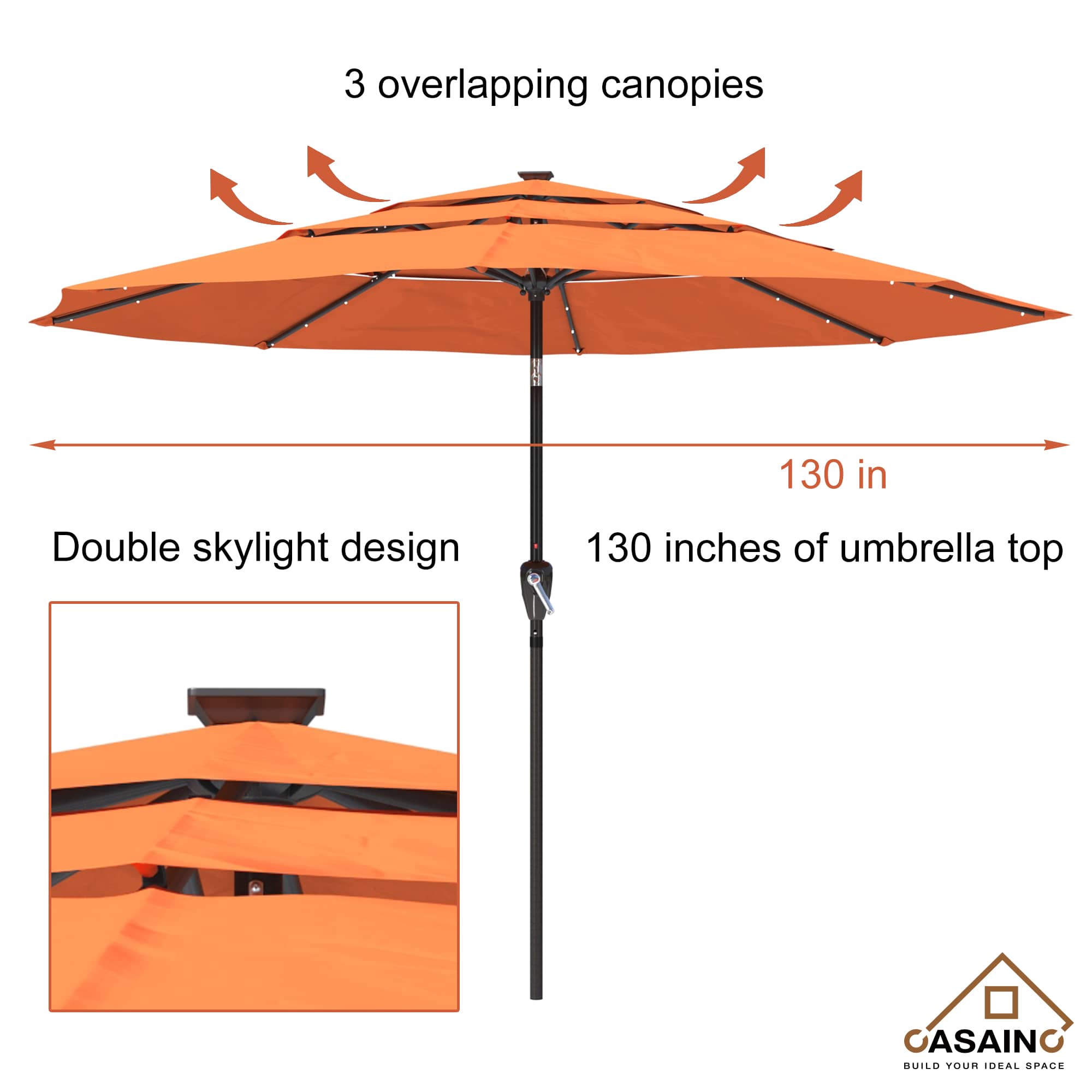11 ft.3-Layer Aluminum Market Solar Tilt Patio Umbrella with 24-LED Light