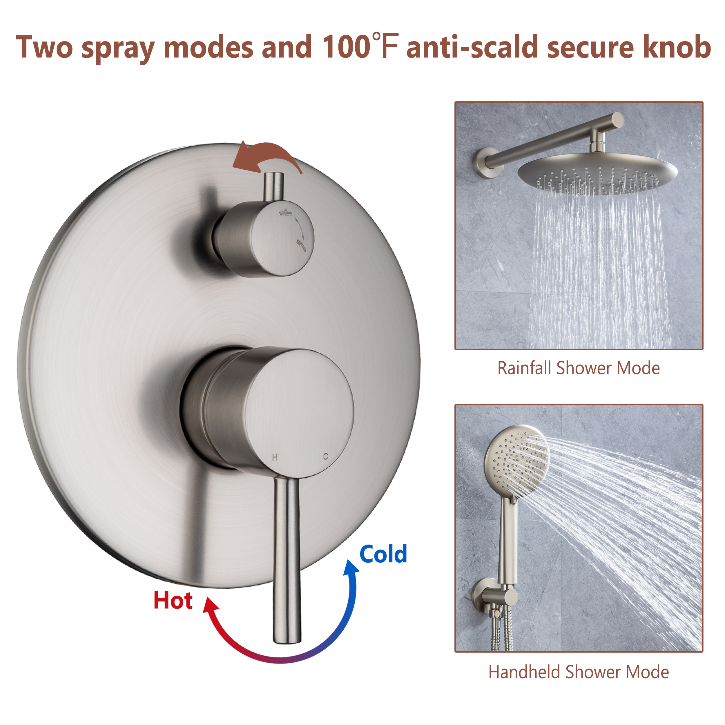CASAINC 9.5'' Wall-mounted rain shower faucet with pressure balanced valve
