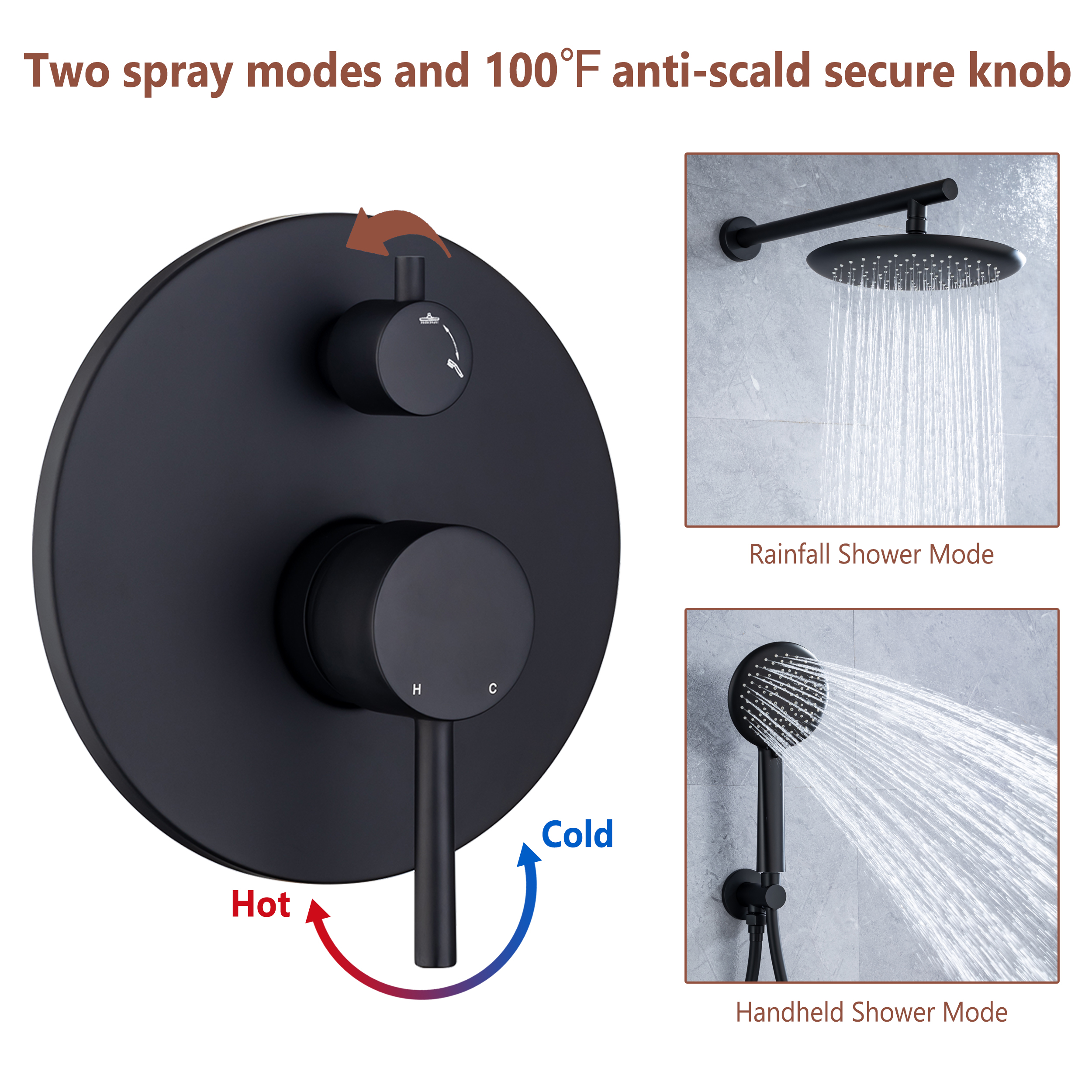 CASAINC 9.5'' Wall-mounted rain shower faucet with pressure balanced valve