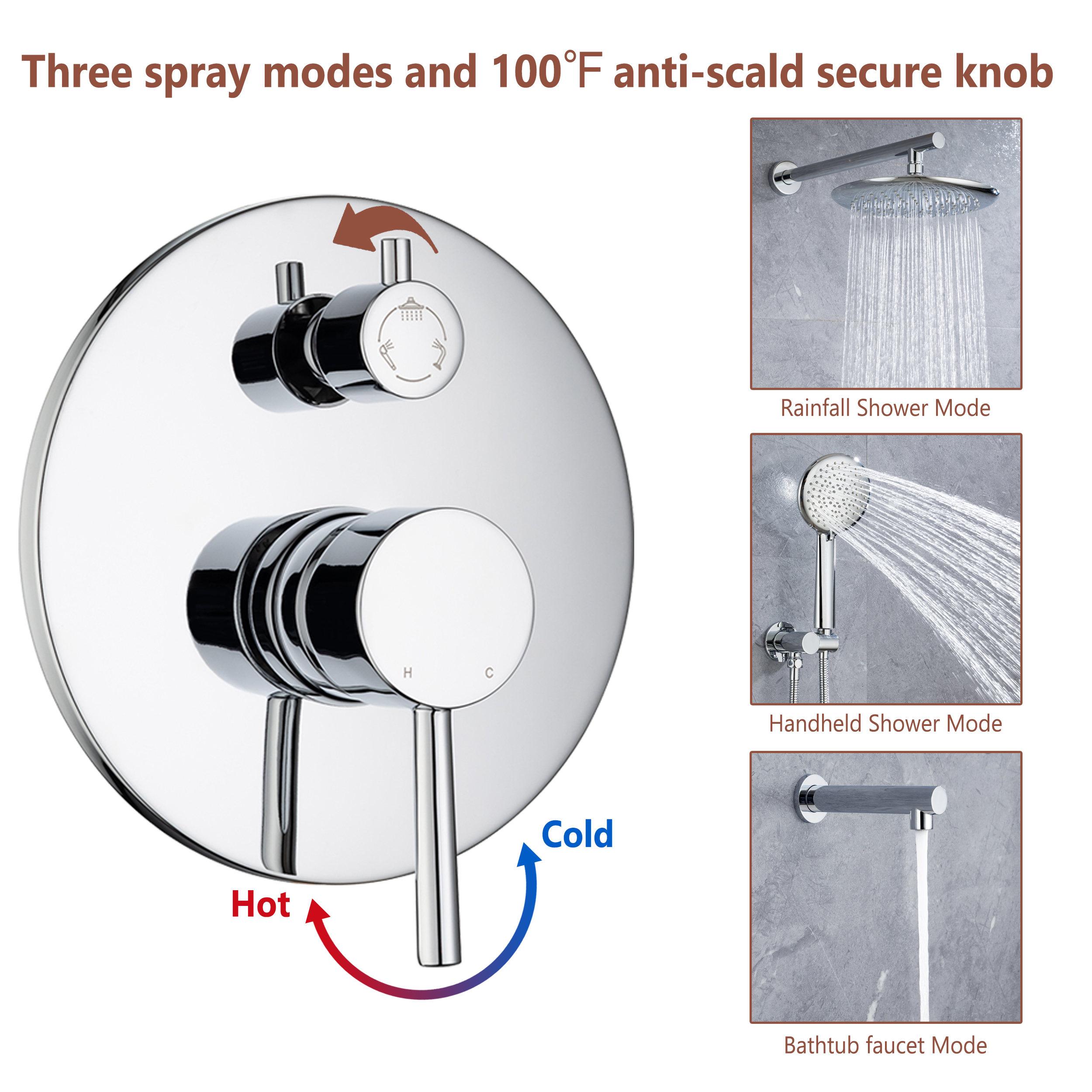 CASAINC 9.5inch Wall-mounted rain shower faucet with pressure balanced valve