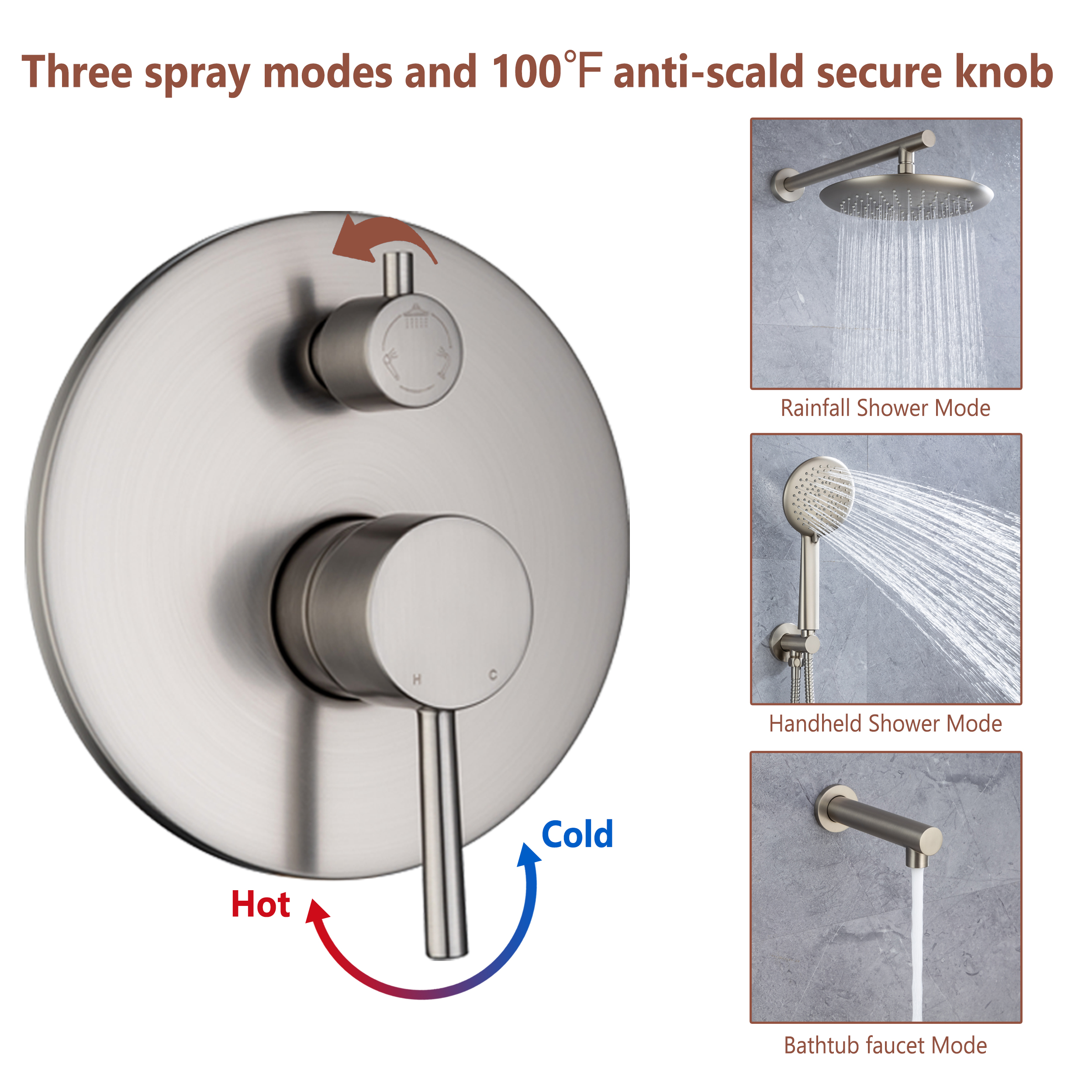 CASAINC 9.5inch Wall-mounted rain shower faucet with pressure balanced valve