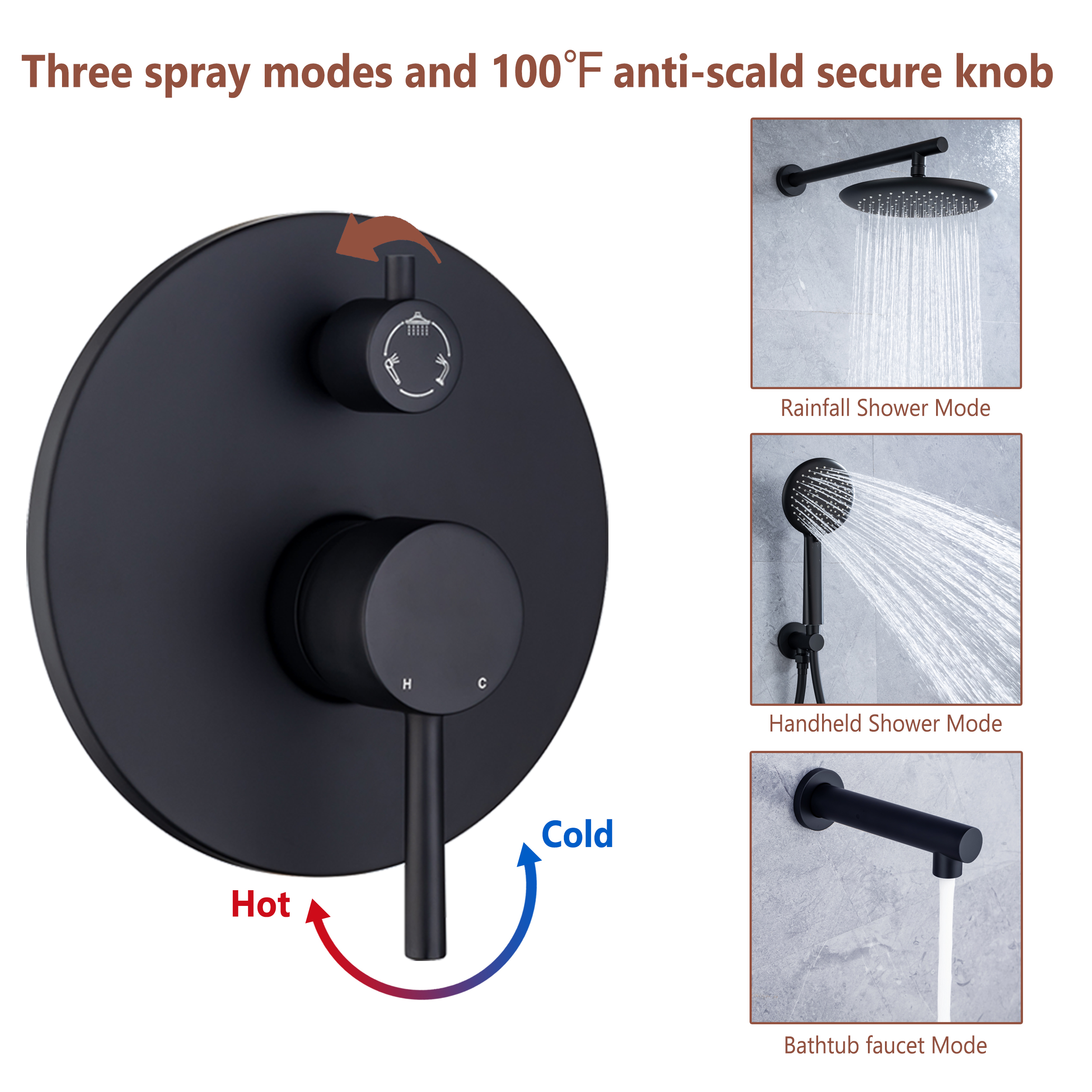 CASAINC 9.5inch Wall-mounted rain shower faucet with pressure balanced valve